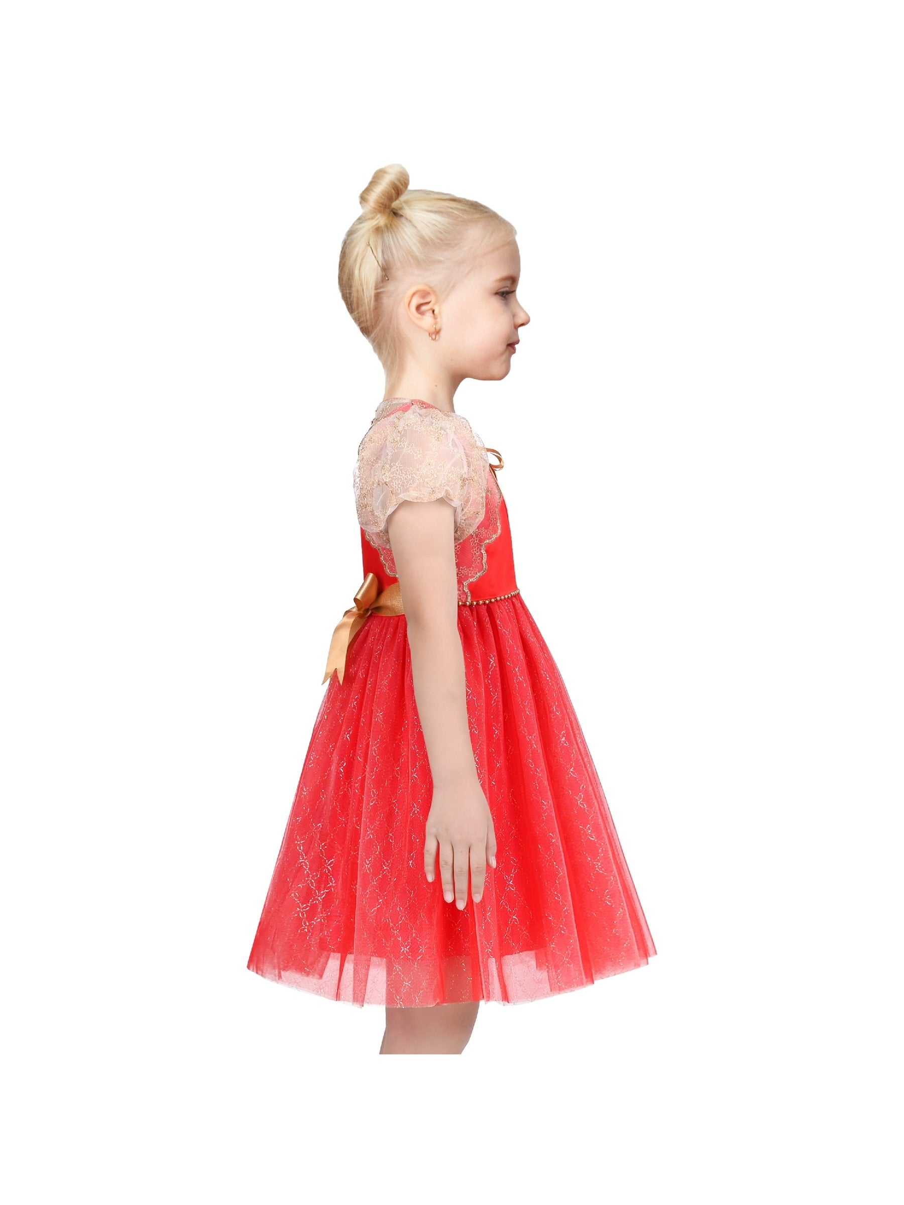 Flower Girls Dress White Wedding Pageant Bridesmaid Gown Red