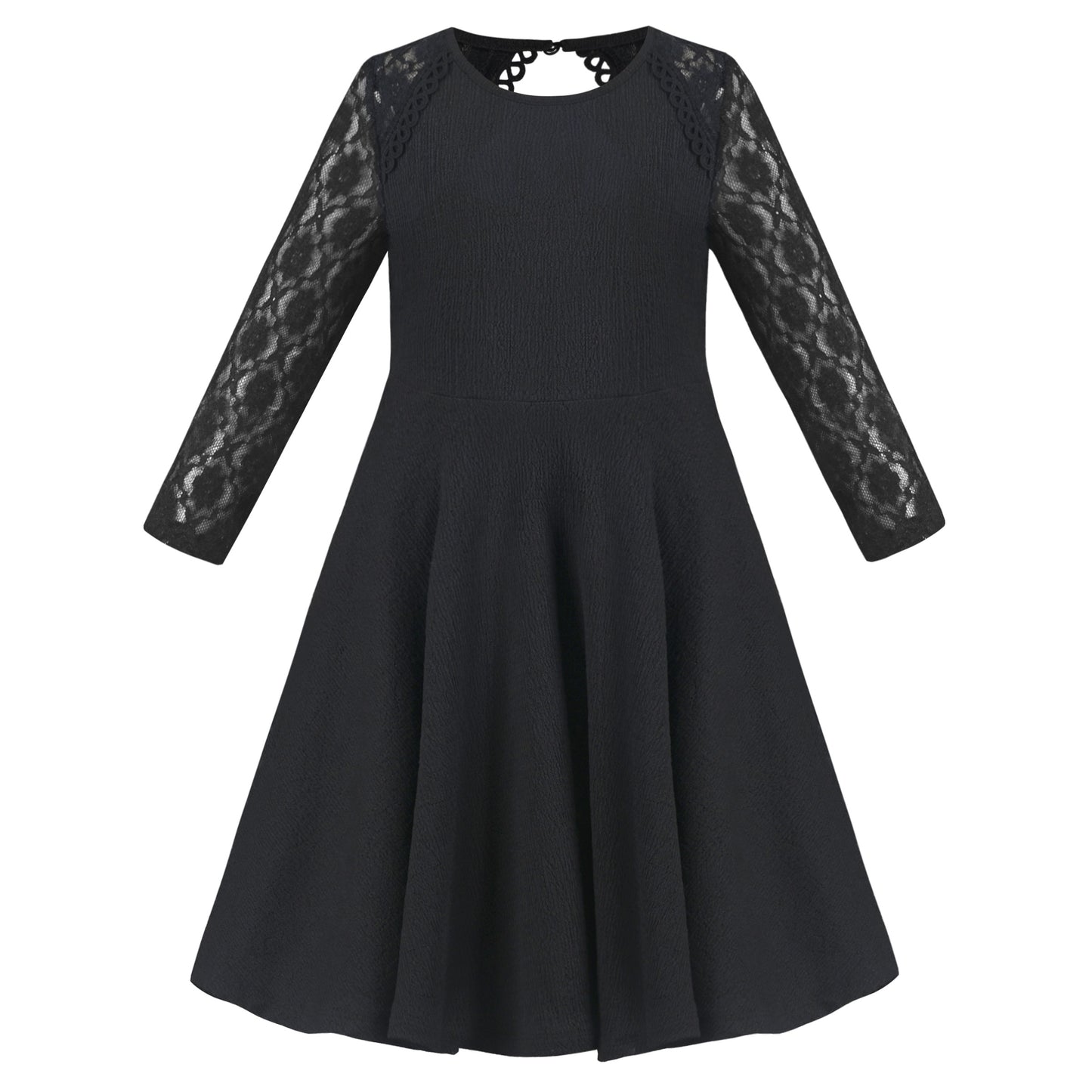 Girls Dress Red Lace Floral Hollow Back Formal Evening Long Sleeve Black