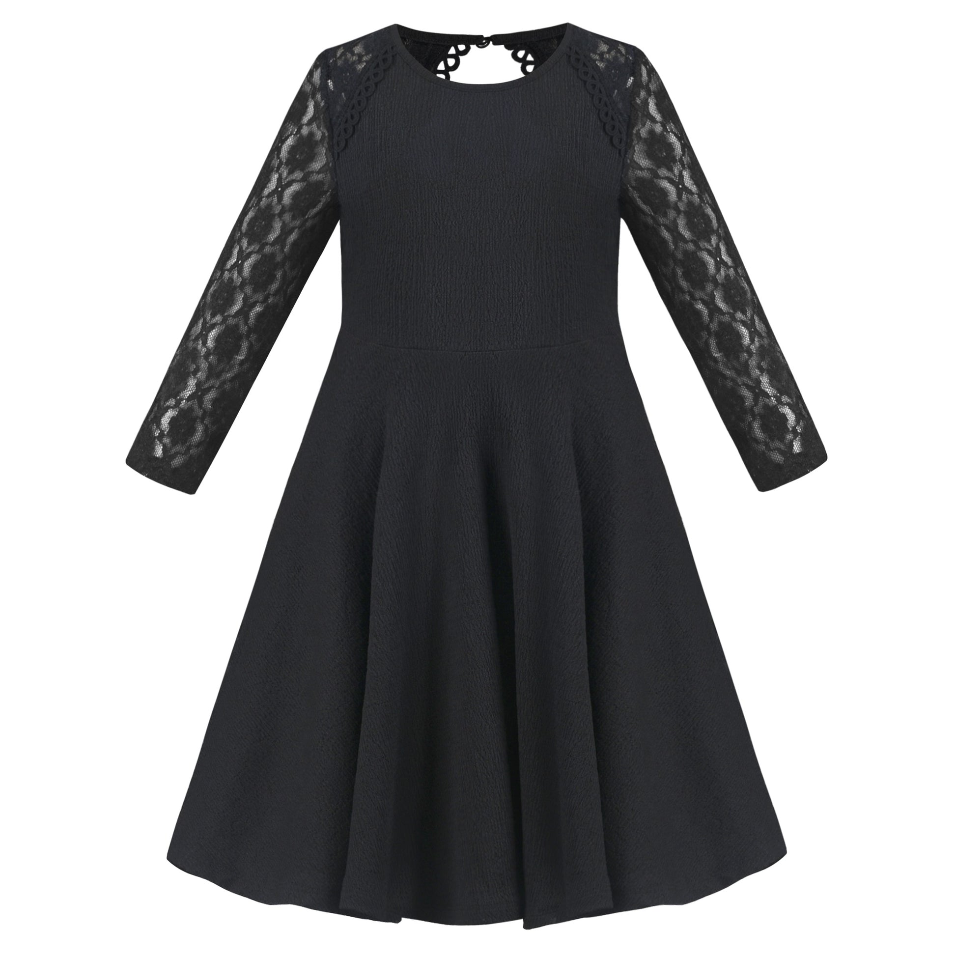 Girls Dress Red Lace Floral Hollow Back Formal Evening Long Sleeve Black
