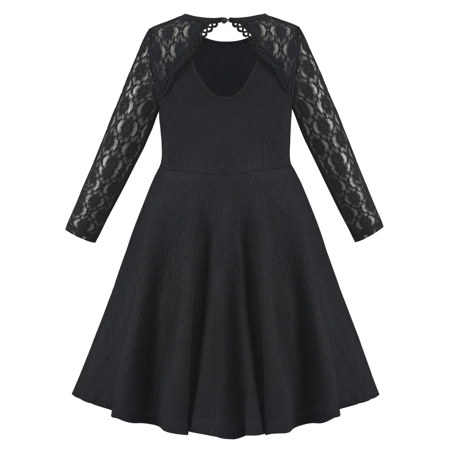 Girls Dress Red Lace Floral Hollow Back Formal Evening Long Sleeve Black