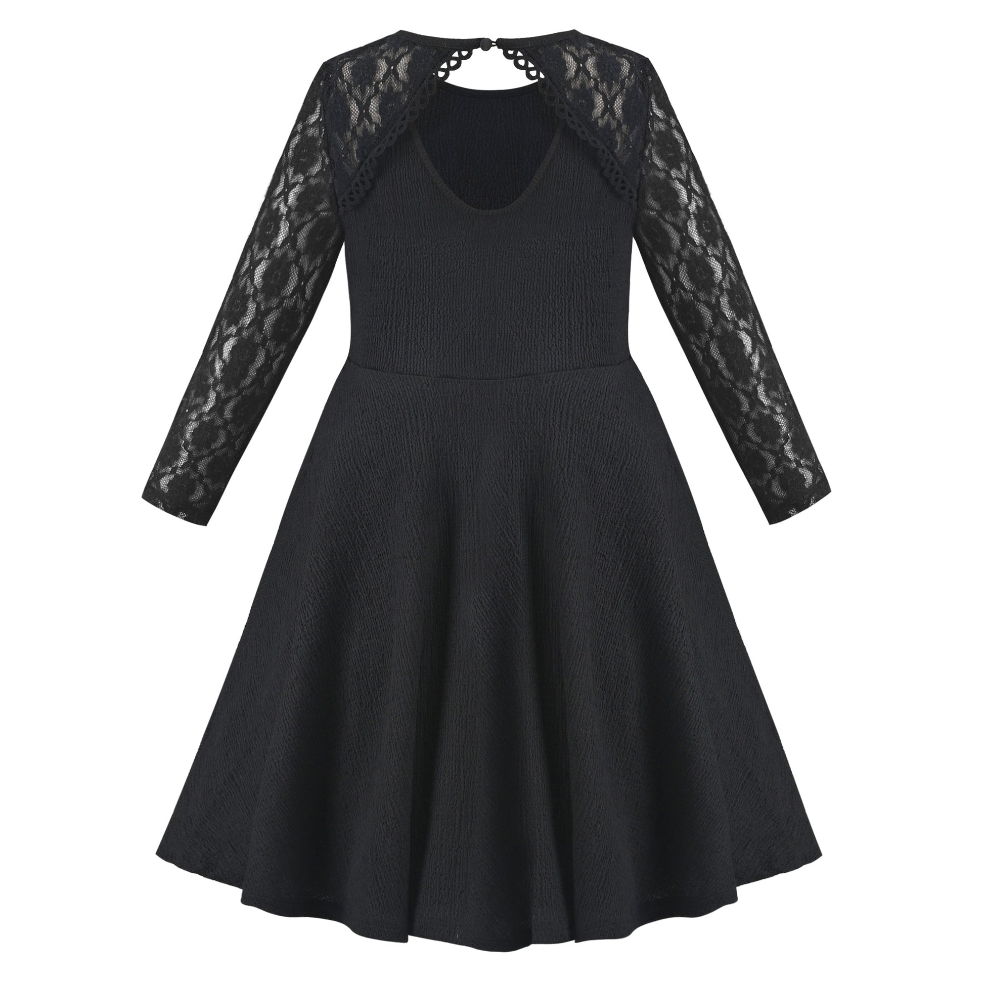 Girls Dress Red Lace Floral Hollow Back Formal Evening Long Sleeve Black