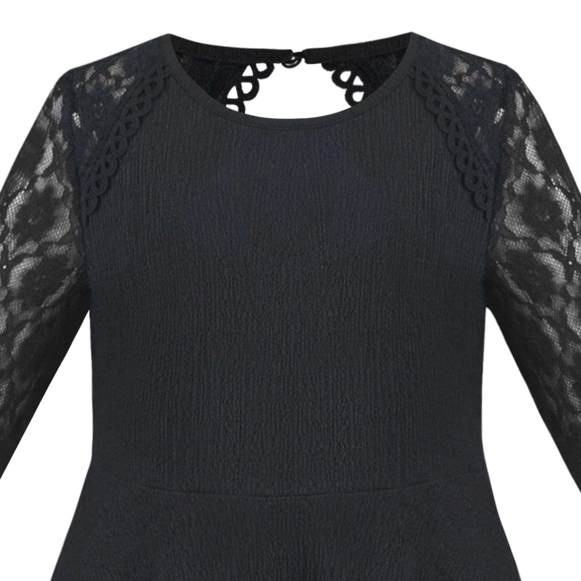 Girls Dress Red Lace Floral Hollow Back Formal Evening Long Sleeve Black