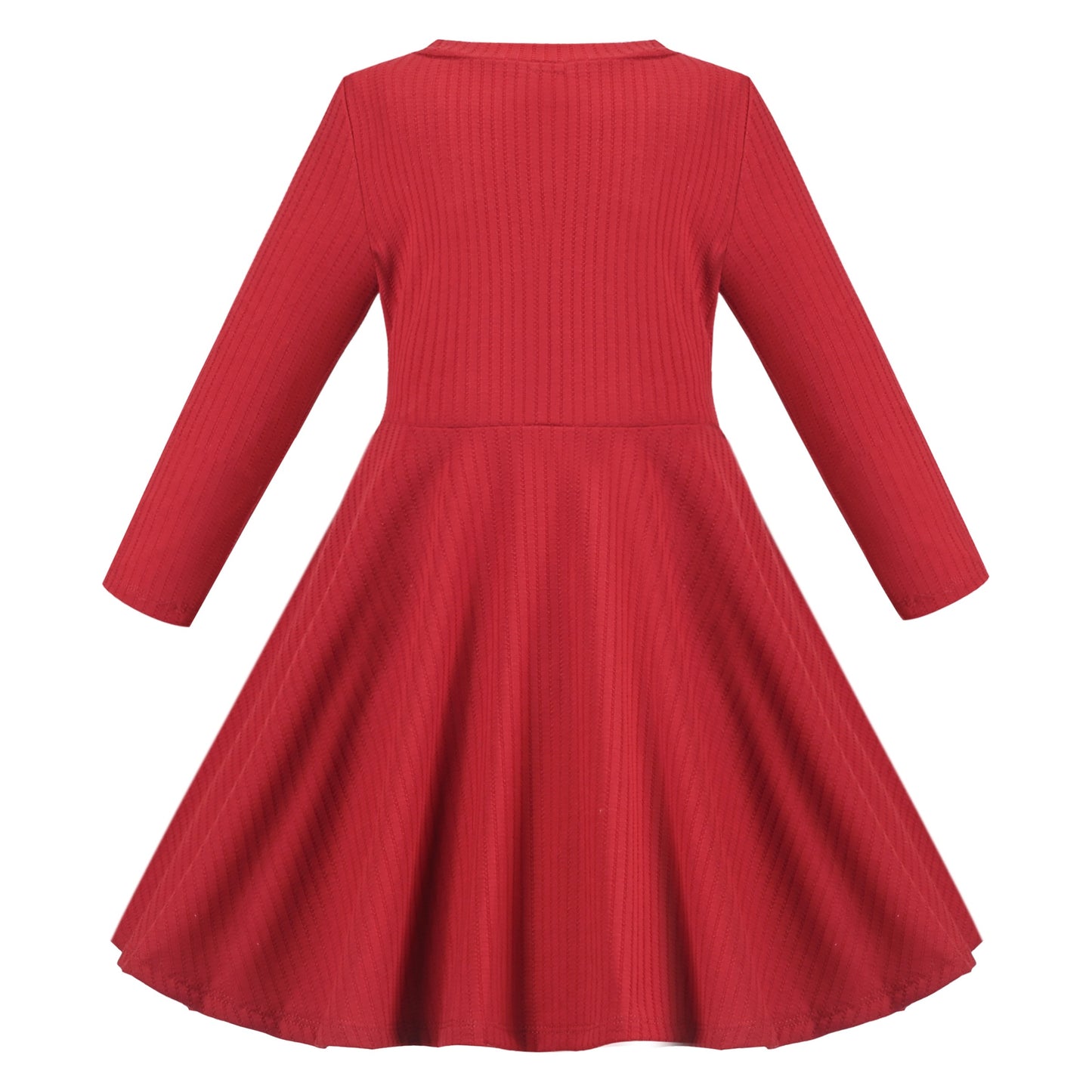 Girls Dress Rose Pink Cable Knit Striped Casual Long Sleeve Cotton Red