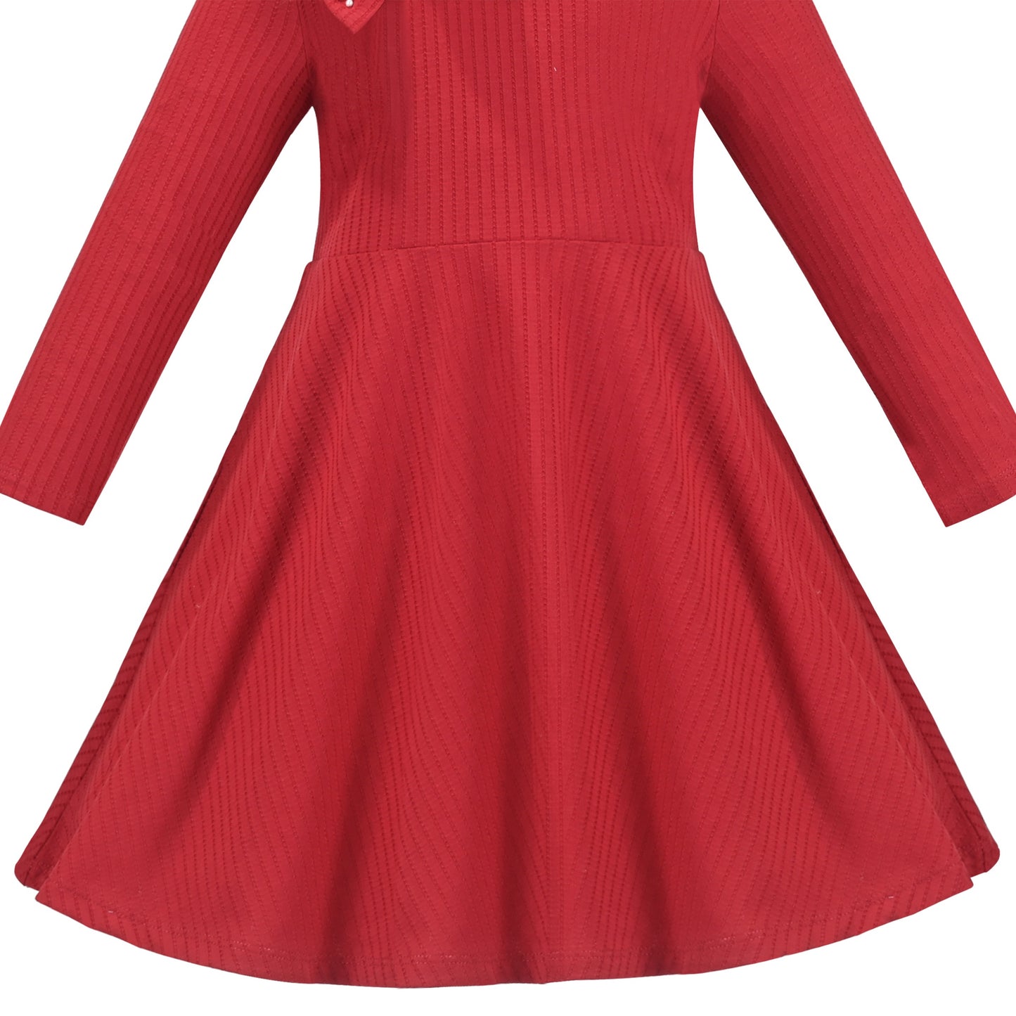 Girls Dress Rose Pink Cable Knit Striped Casual Long Sleeve Cotton Red