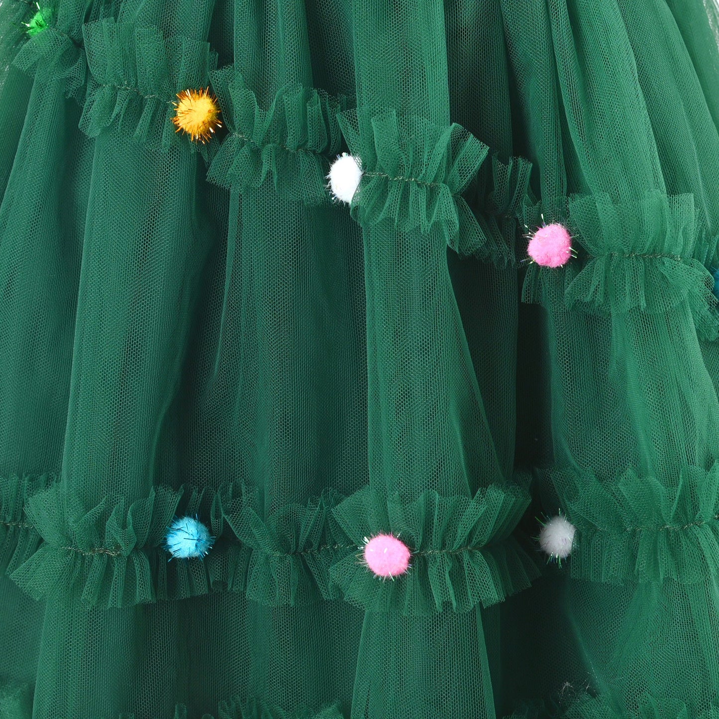 Girls Dress Black Gold Line Shiny Applique Princess Party Flare Sleeve Green