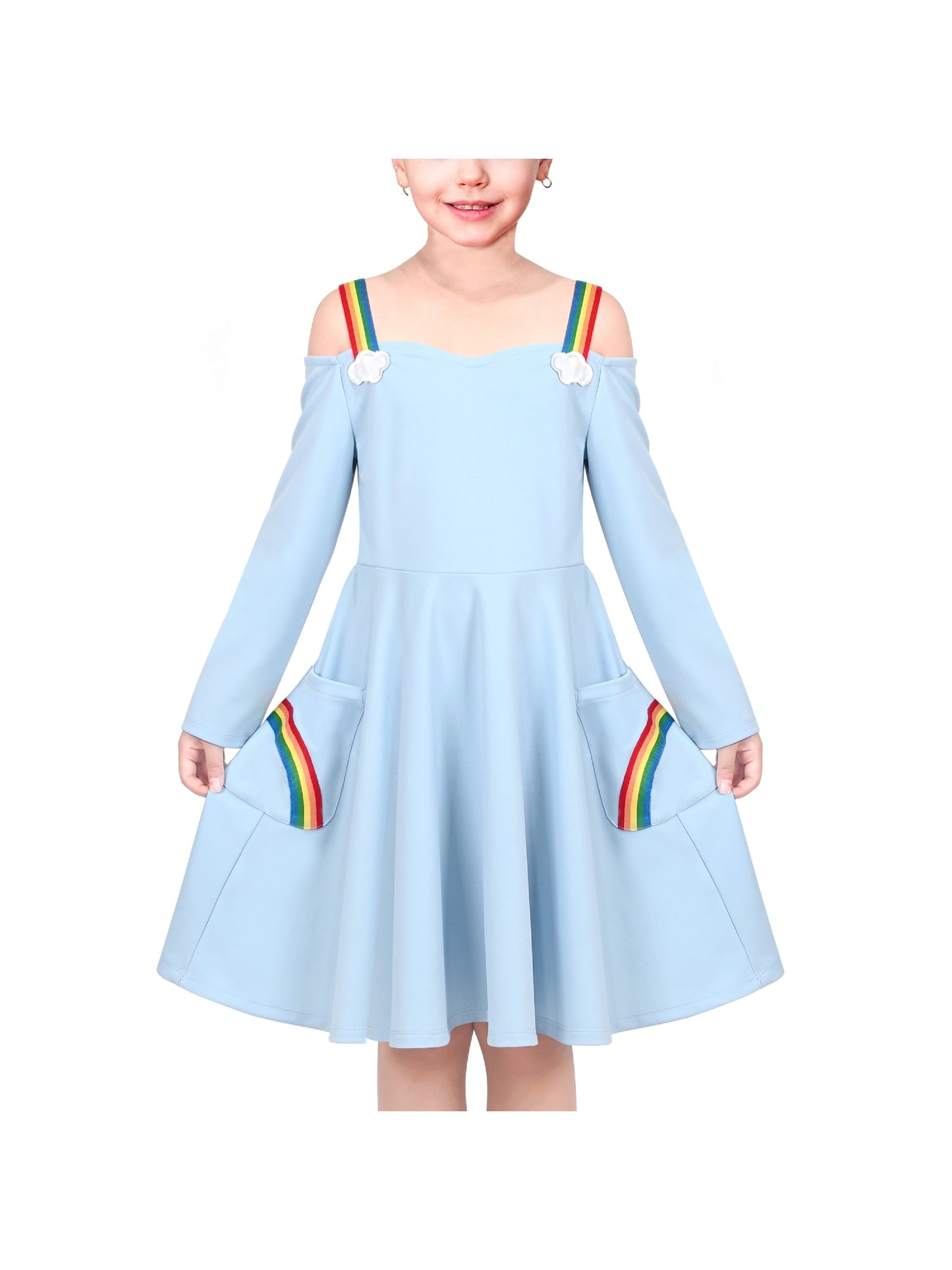 Girls Dress Unicorn Rainbow Casual Long Sleeve Blue