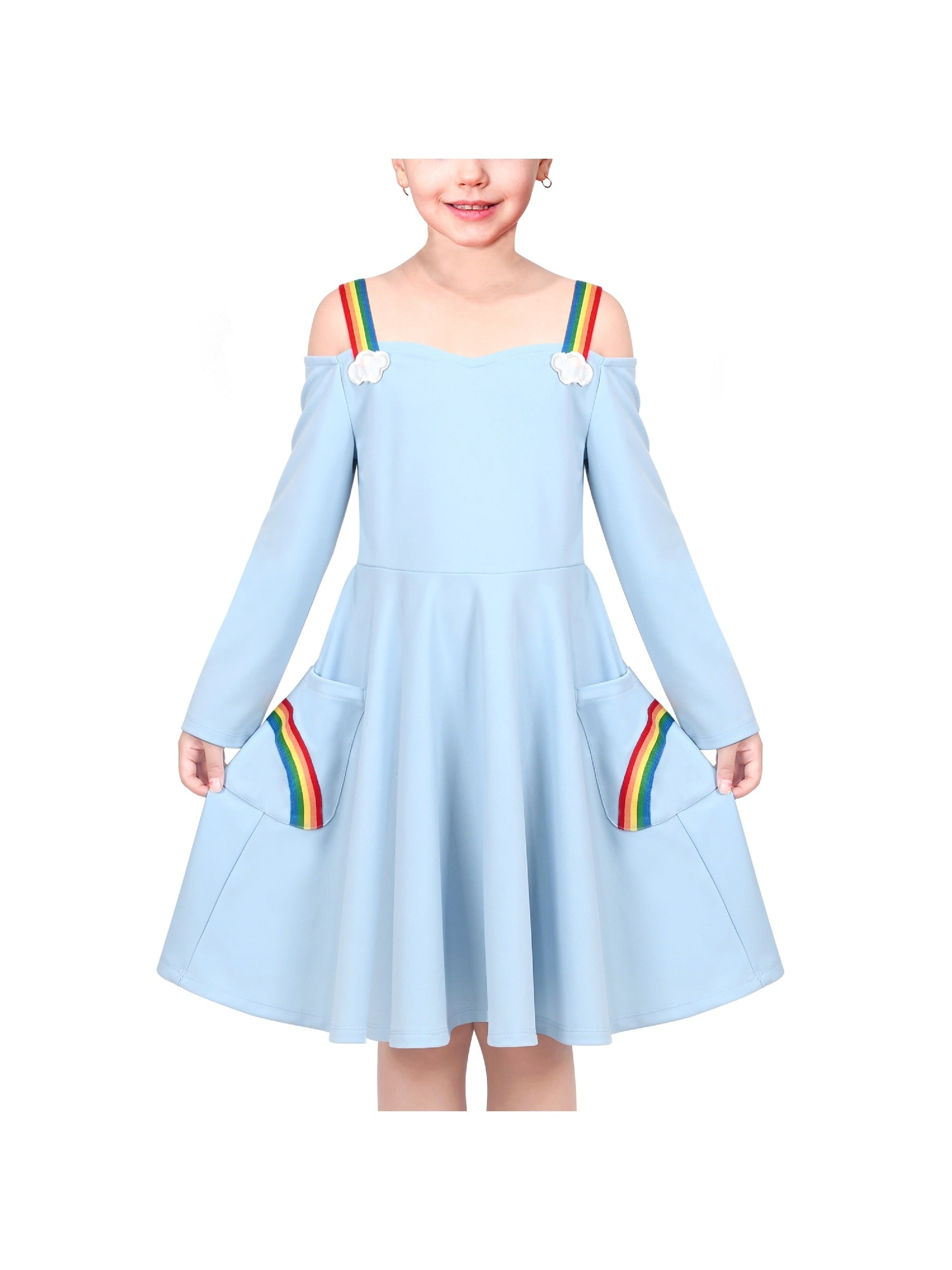 Girls Dress Unicorn Rainbow Casual Long Sleeve Blue