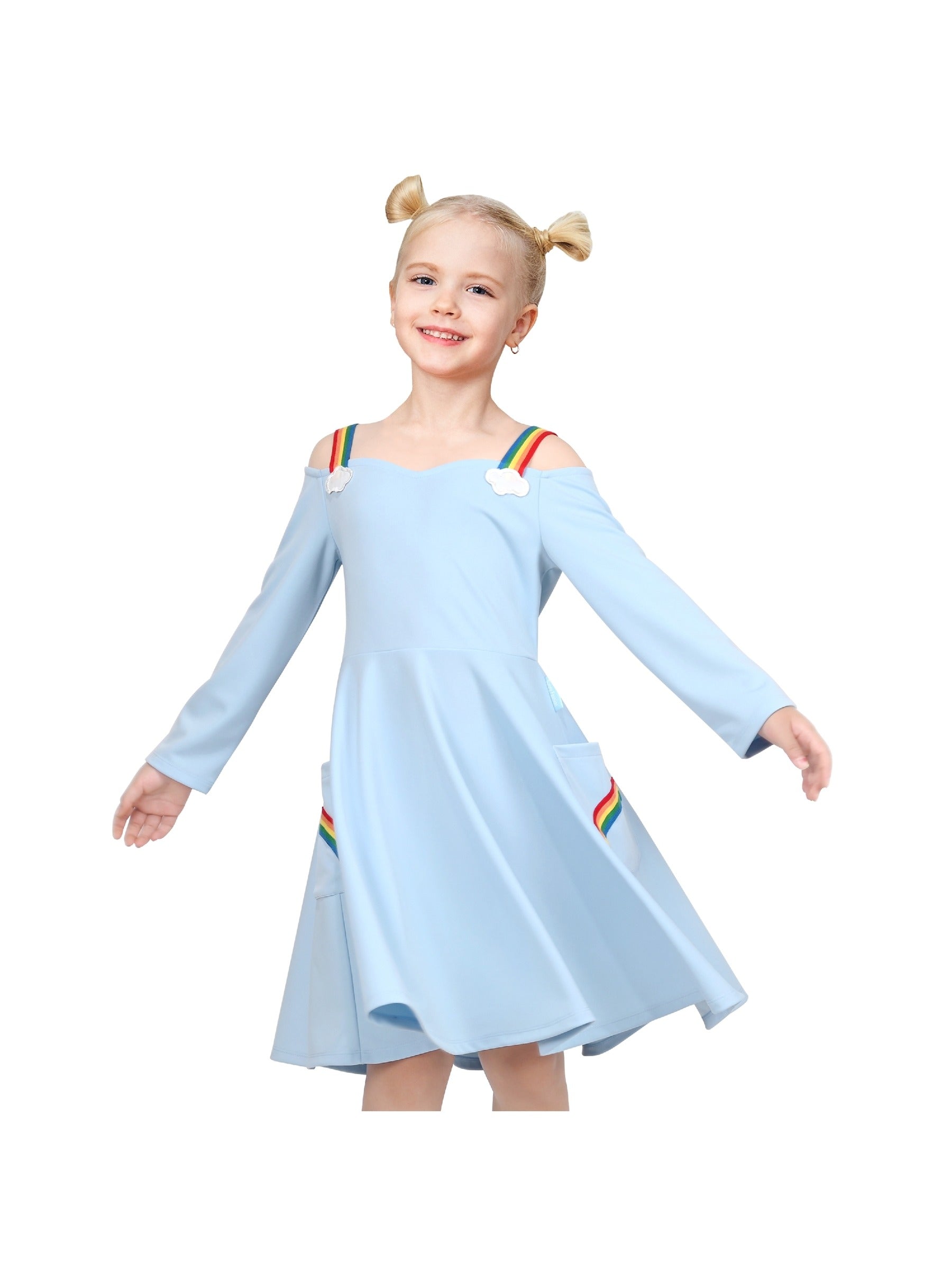 Girls Dress Unicorn Rainbow Casual Long Sleeve Blue