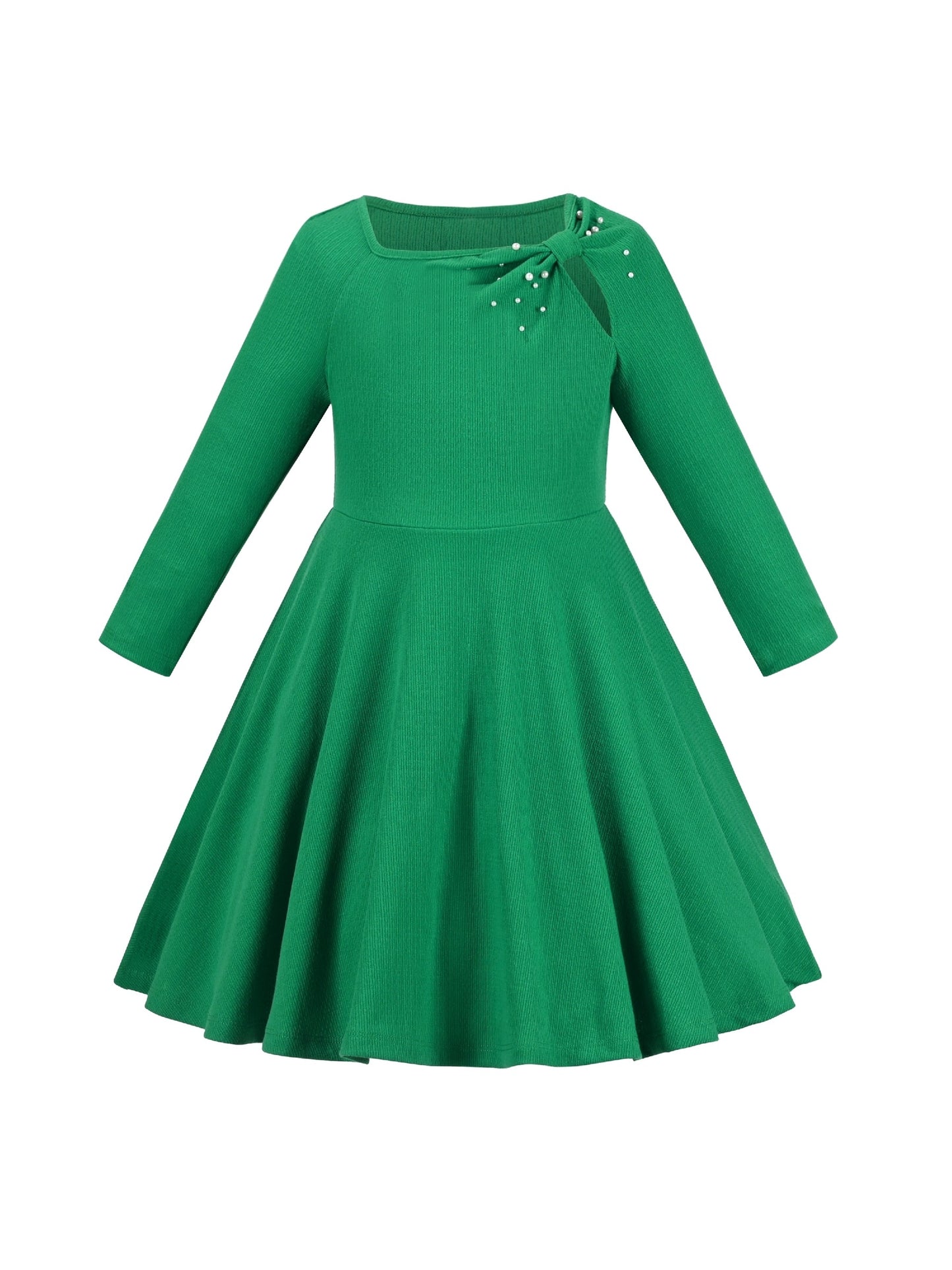 Girls Dress Rose Pink Cable Knit Striped Casual Long Sleeve Cotton Green