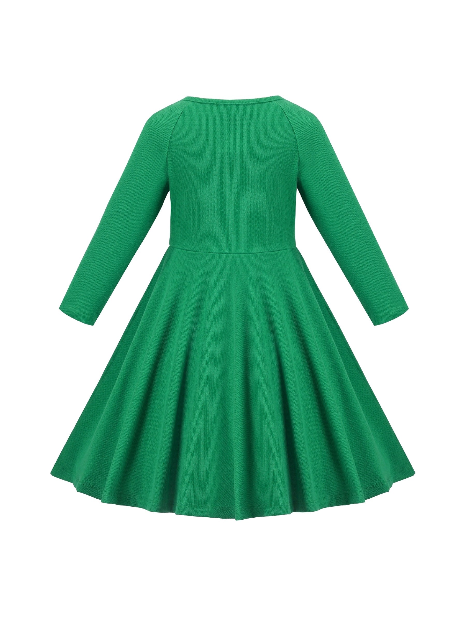 Girls Dress Rose Pink Cable Knit Striped Casual Long Sleeve Cotton Green