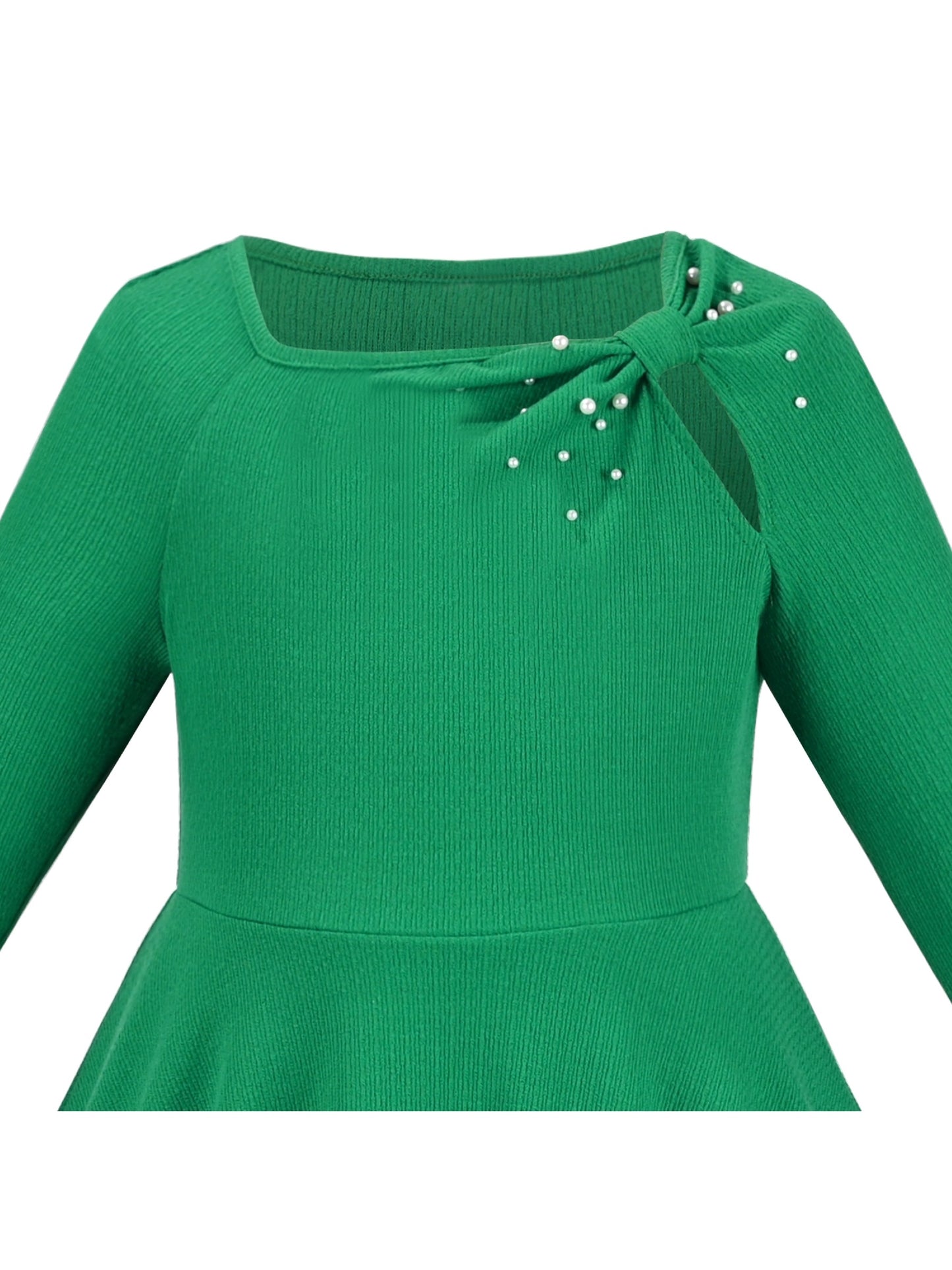 Girls Dress Rose Pink Cable Knit Striped Casual Long Sleeve Cotton Green