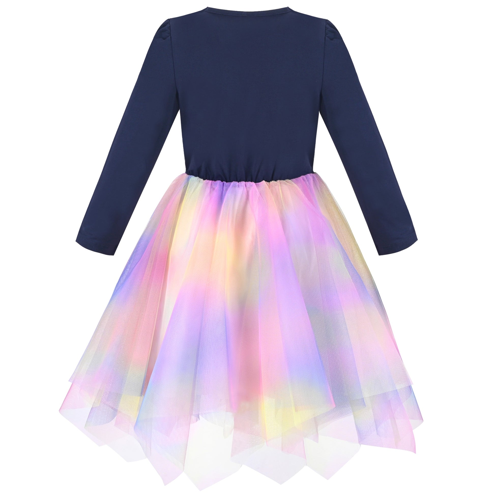 Girls Dress Long Sleeve Tutu Skirt Bow Tie Party Multi-Color