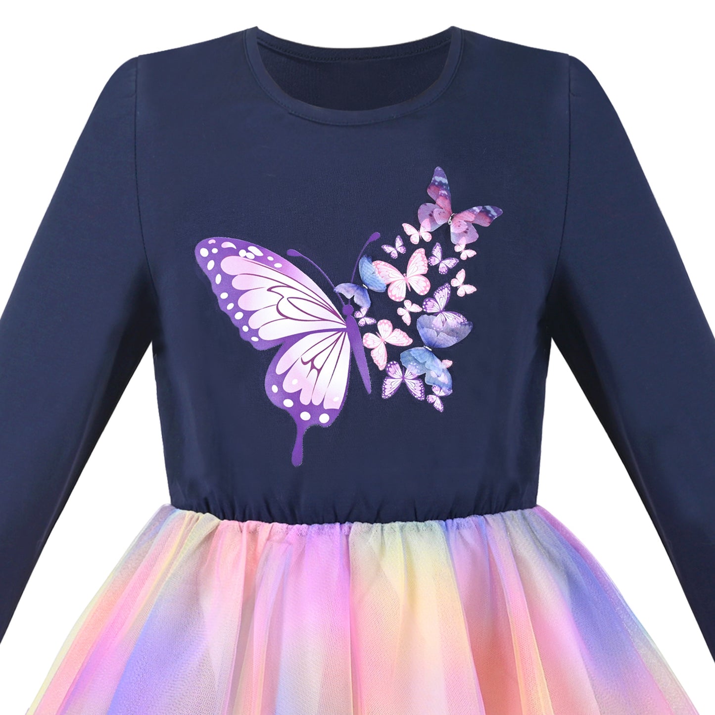Girls Dress Long Sleeve Tutu Skirt Bow Tie Party Multi-Color