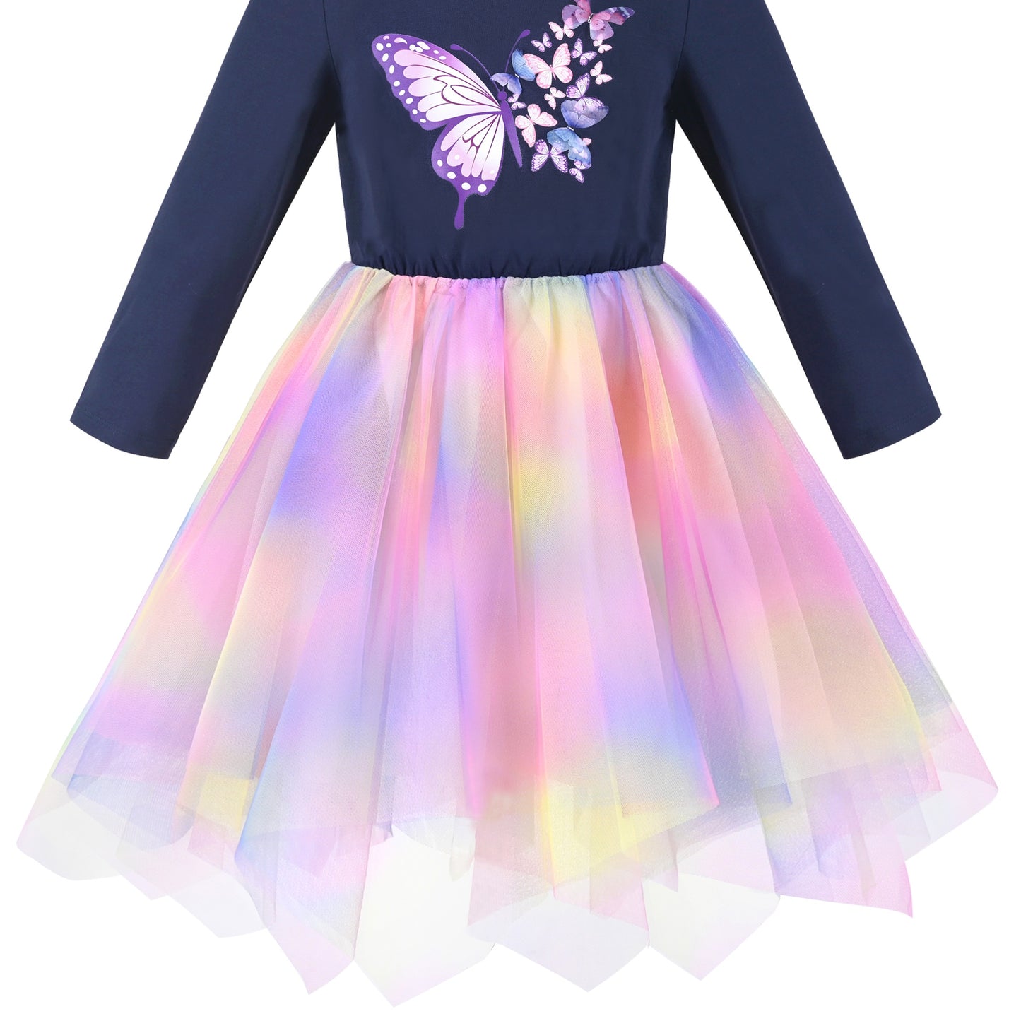 Girls Dress Long Sleeve Tutu Skirt Bow Tie Party Multi-Color