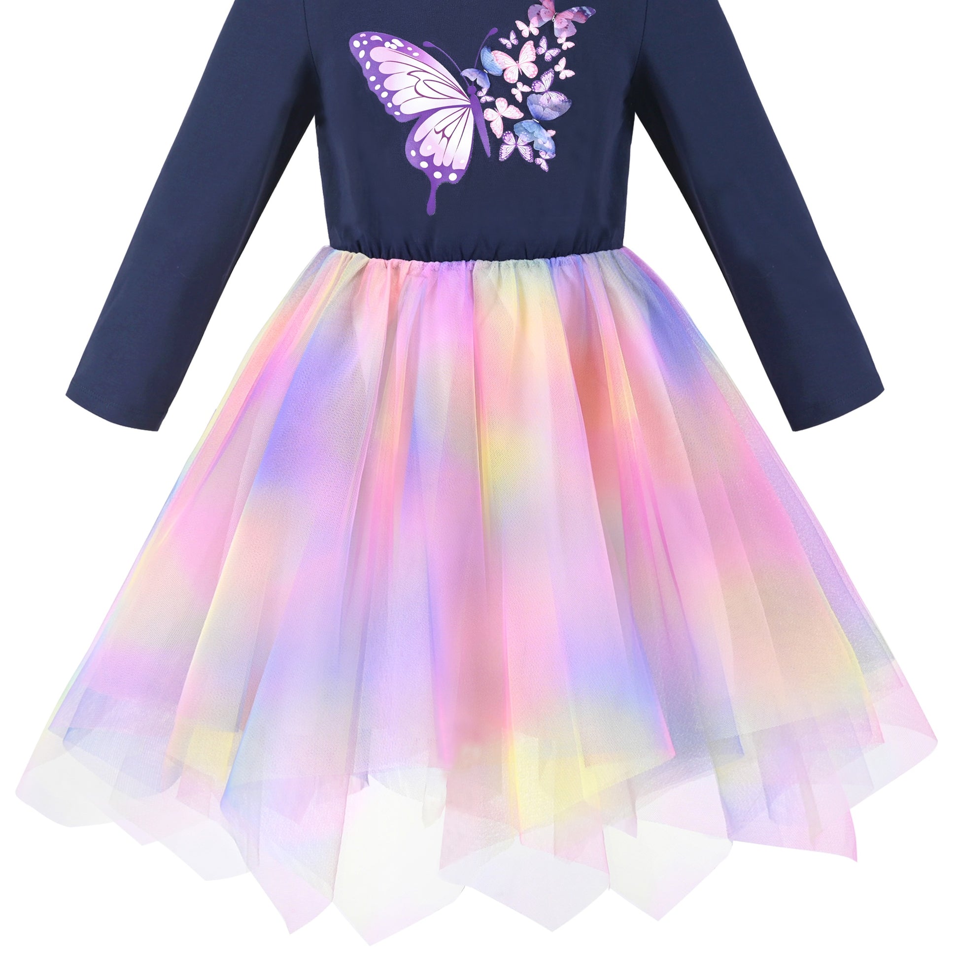 Girls Dress Long Sleeve Tutu Skirt Bow Tie Party Multi-Color