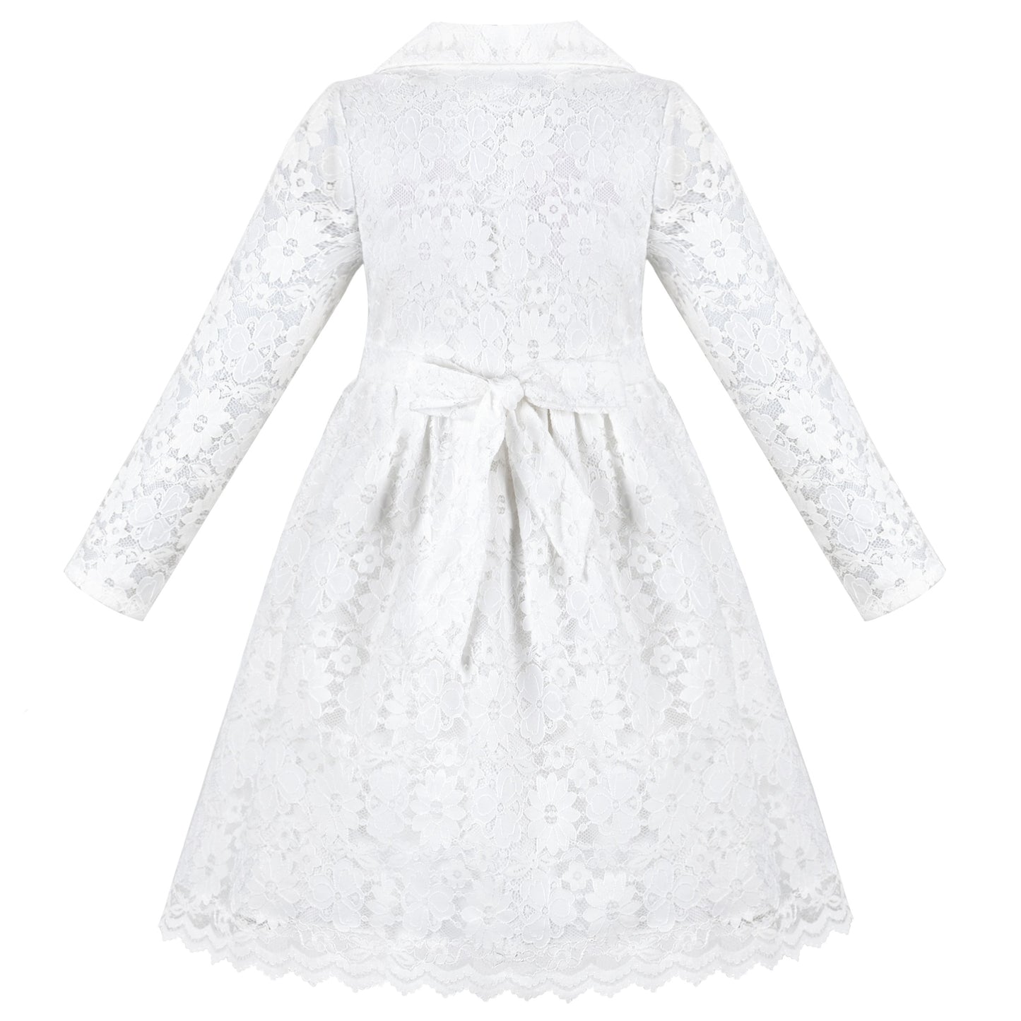 Girls Dress Flower Lace White Collar Skirt Dress White