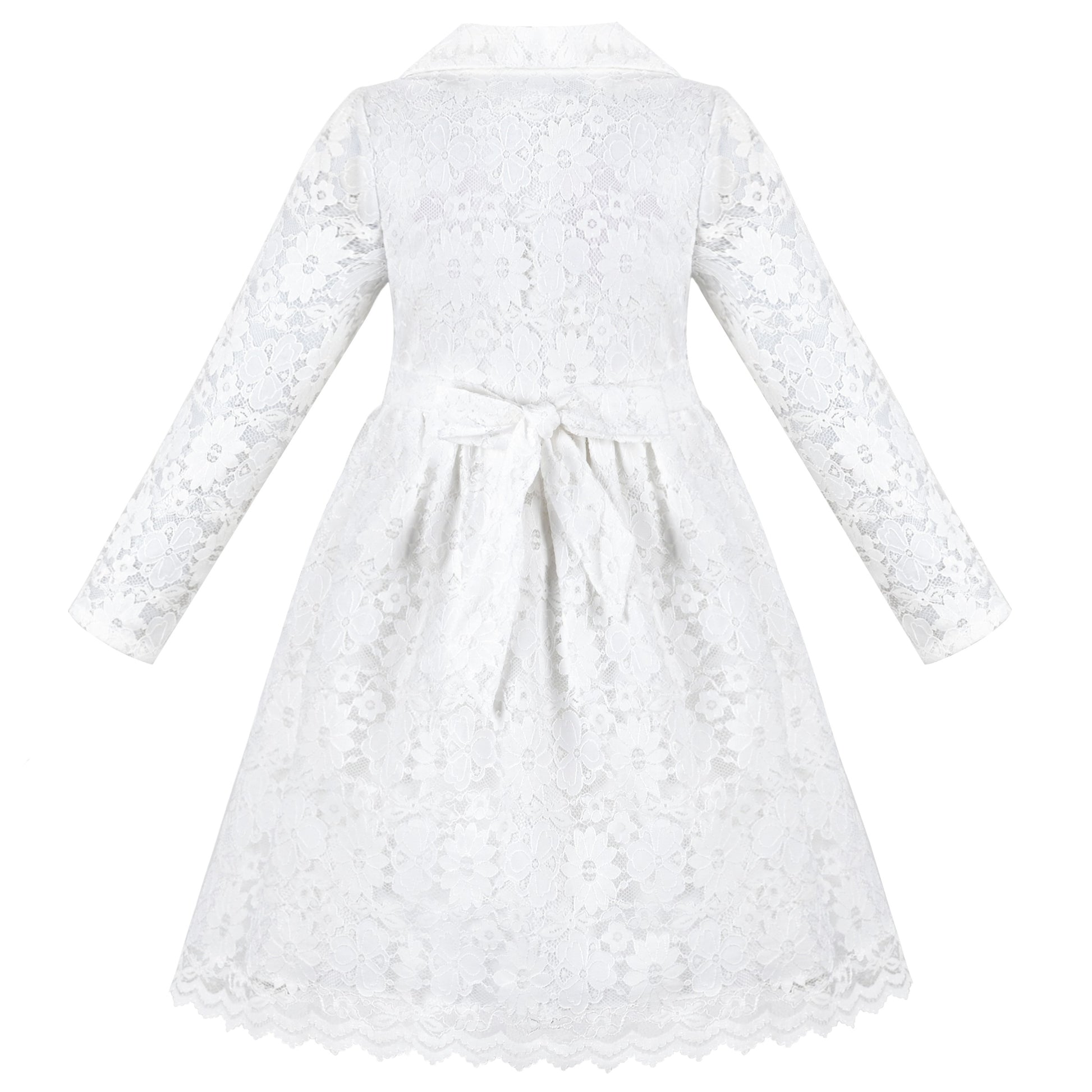 Girls Dress Flower Lace White Collar Skirt Dress White
