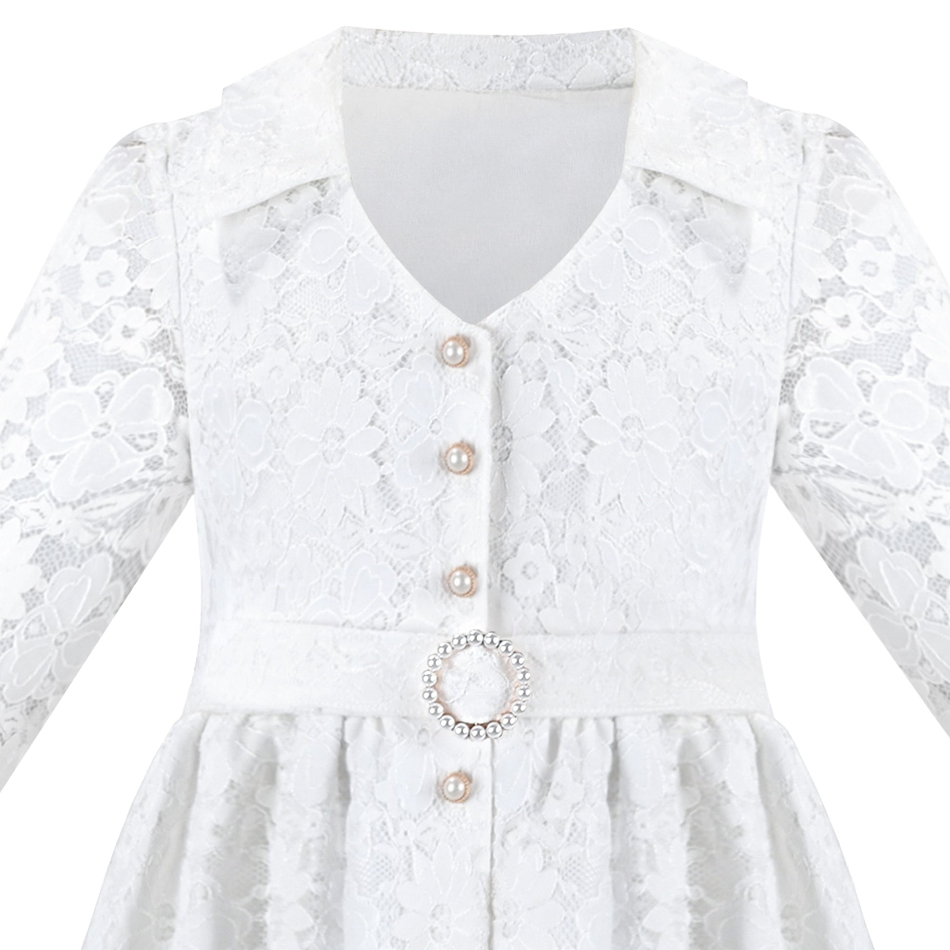 Girls Dress Flower Lace White Collar Skirt Dress White