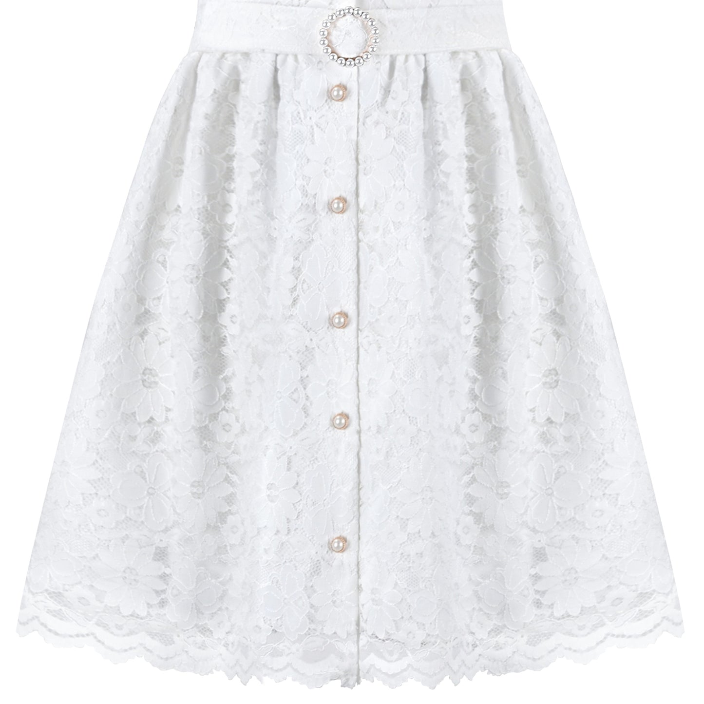 Girls Dress Flower Lace White Collar Skirt Dress White
