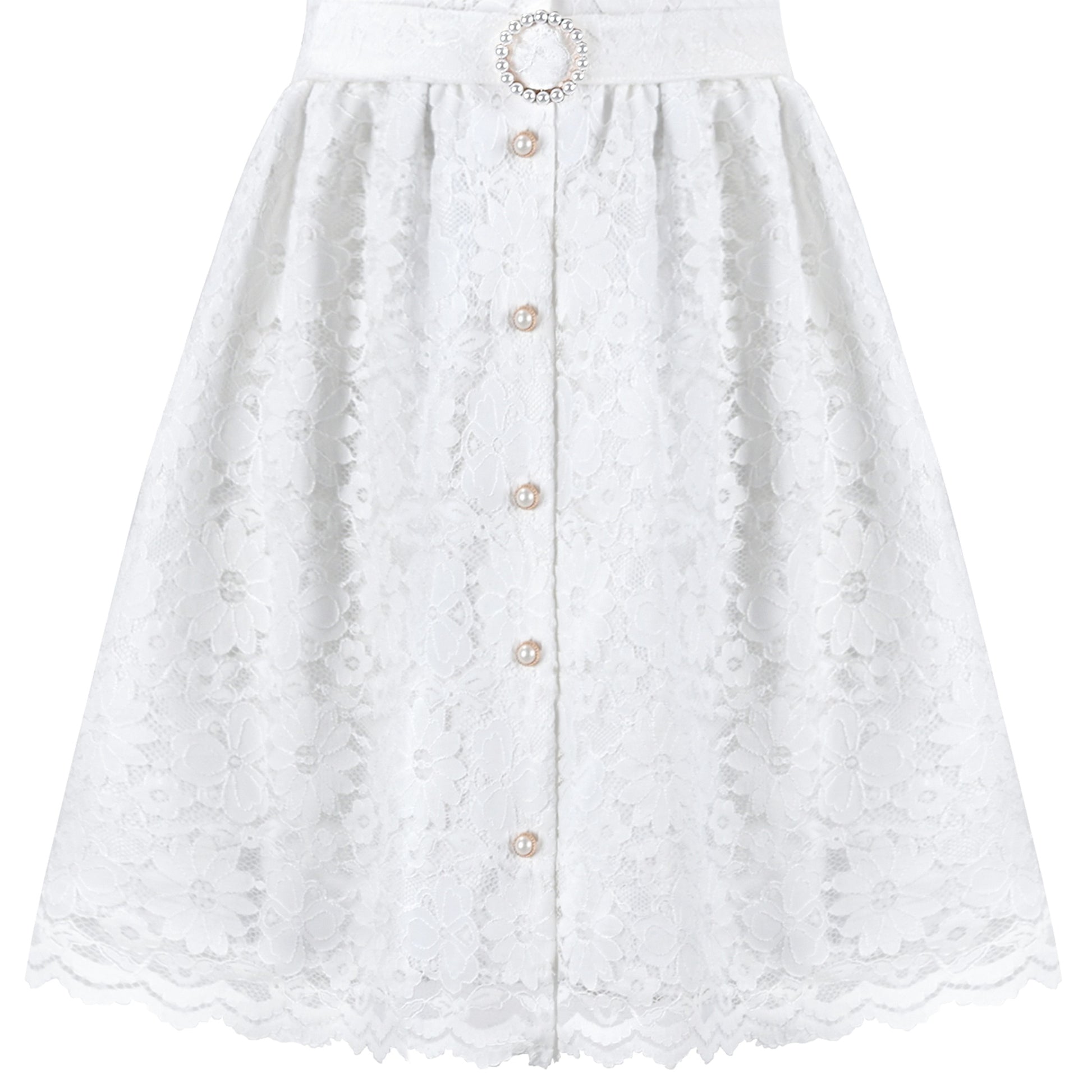 Girls Dress Flower Lace White Collar Skirt Dress White