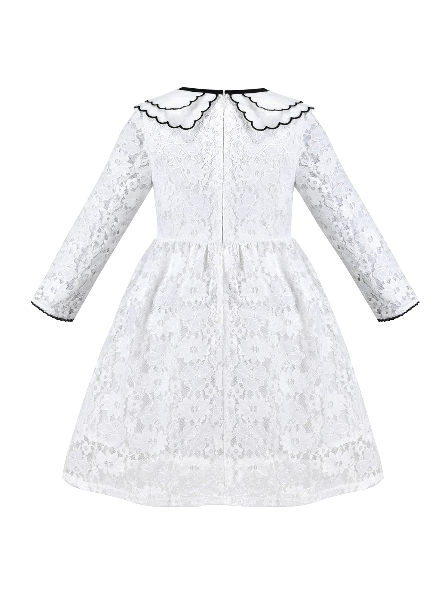 Girls Dress Flower Lace White Collar Skirt Dress White