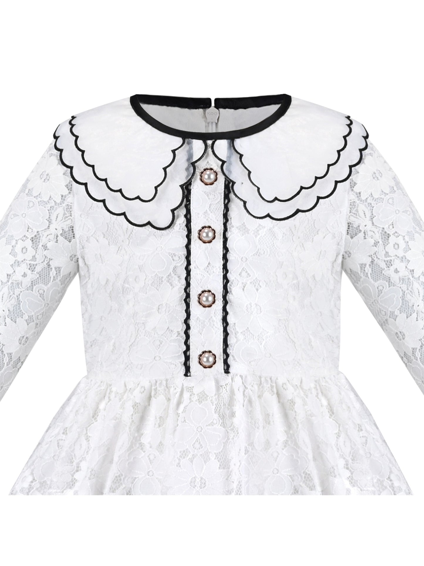 Girls Dress Flower Lace White Collar Skirt Dress White