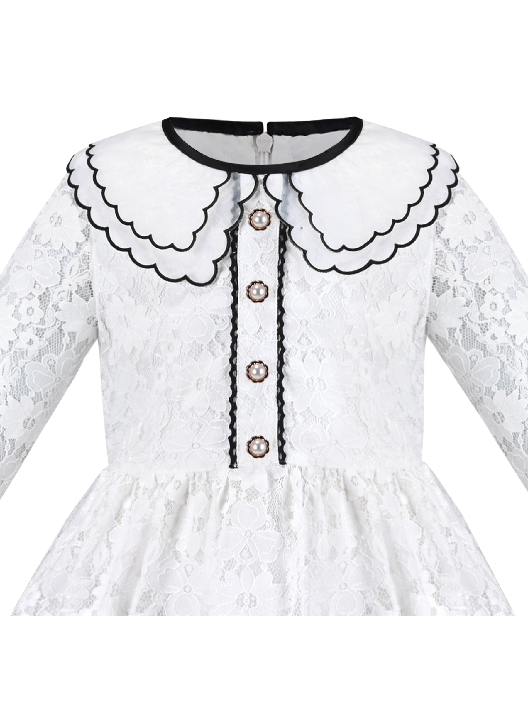 Girls Dress Flower Lace White Collar Skirt Dress White