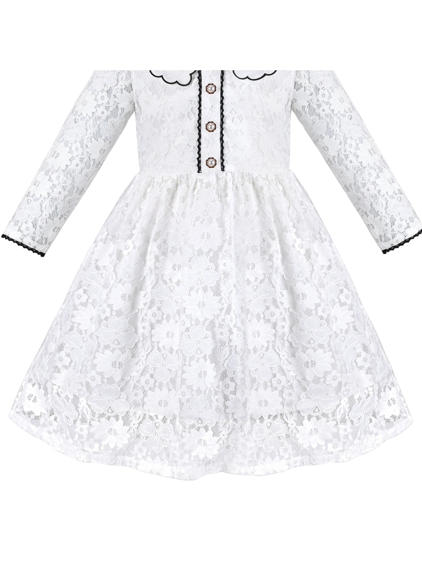 Girls Dress Flower Lace White Collar Skirt Dress White