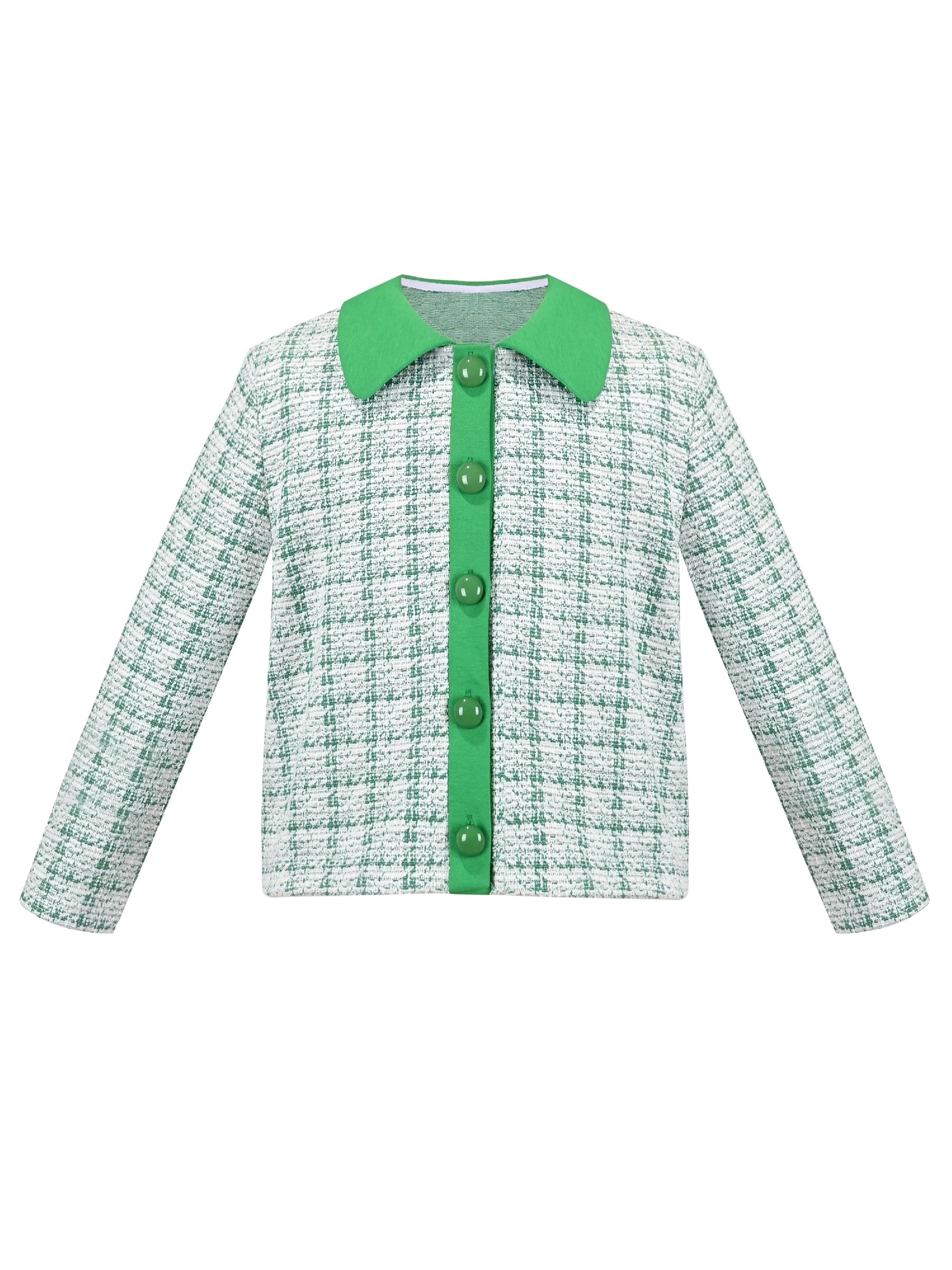 Girls Pink Top Tee Heart Button Ruffle Collar Long Sleeve Casual Green