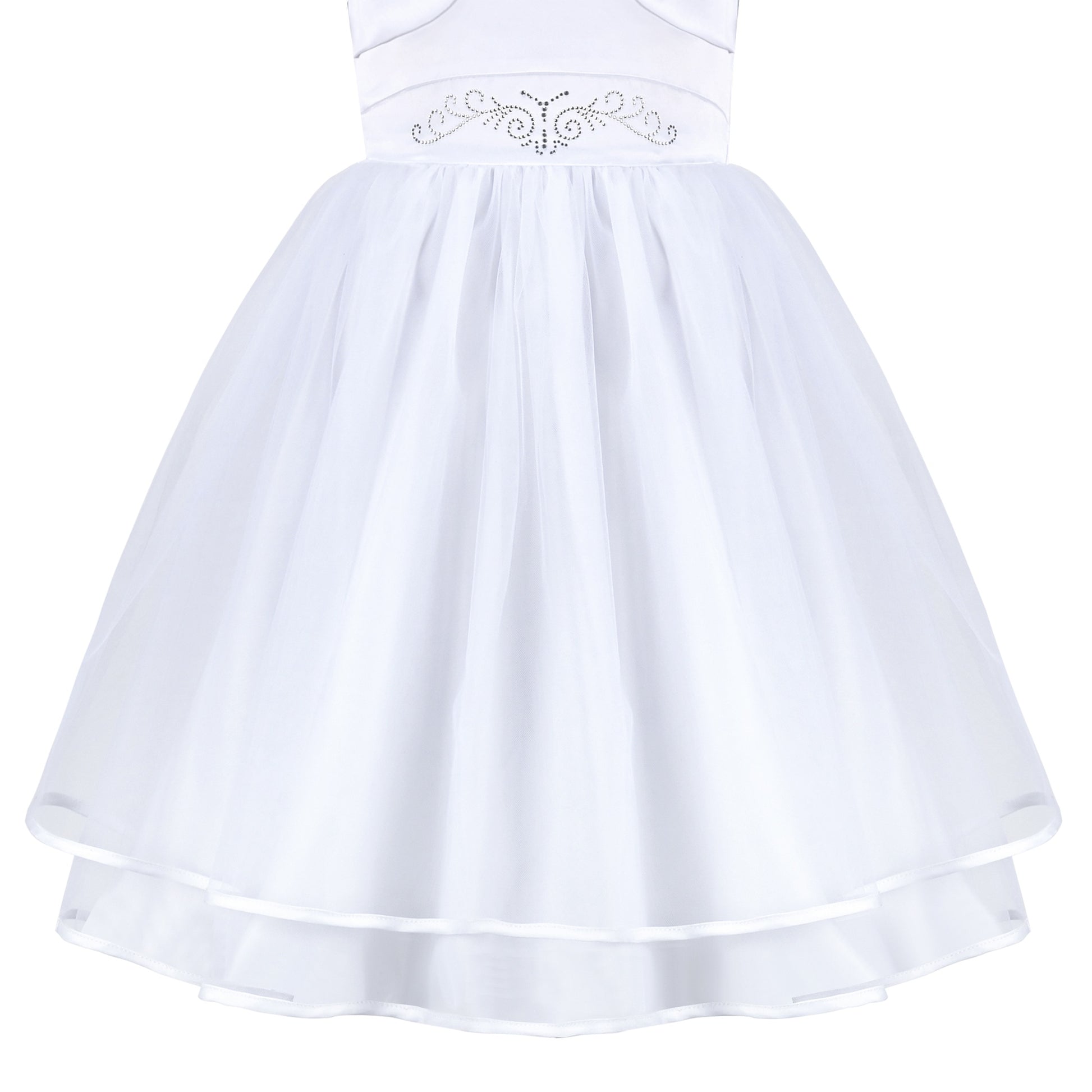 Flower Girls Dress White Layered Tulle Party Pageant Wedding Princess White