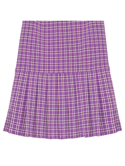 Girls Dress White Collar Back School Cotton Casual - Purple Plaid