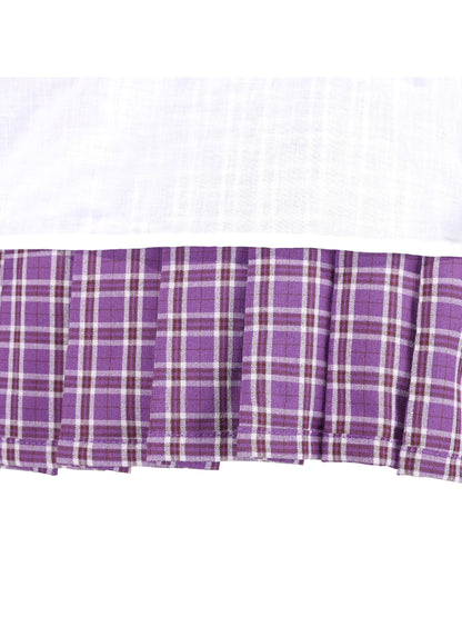 Girls Dress White Collar Back School Cotton Casual - Purple Plaid