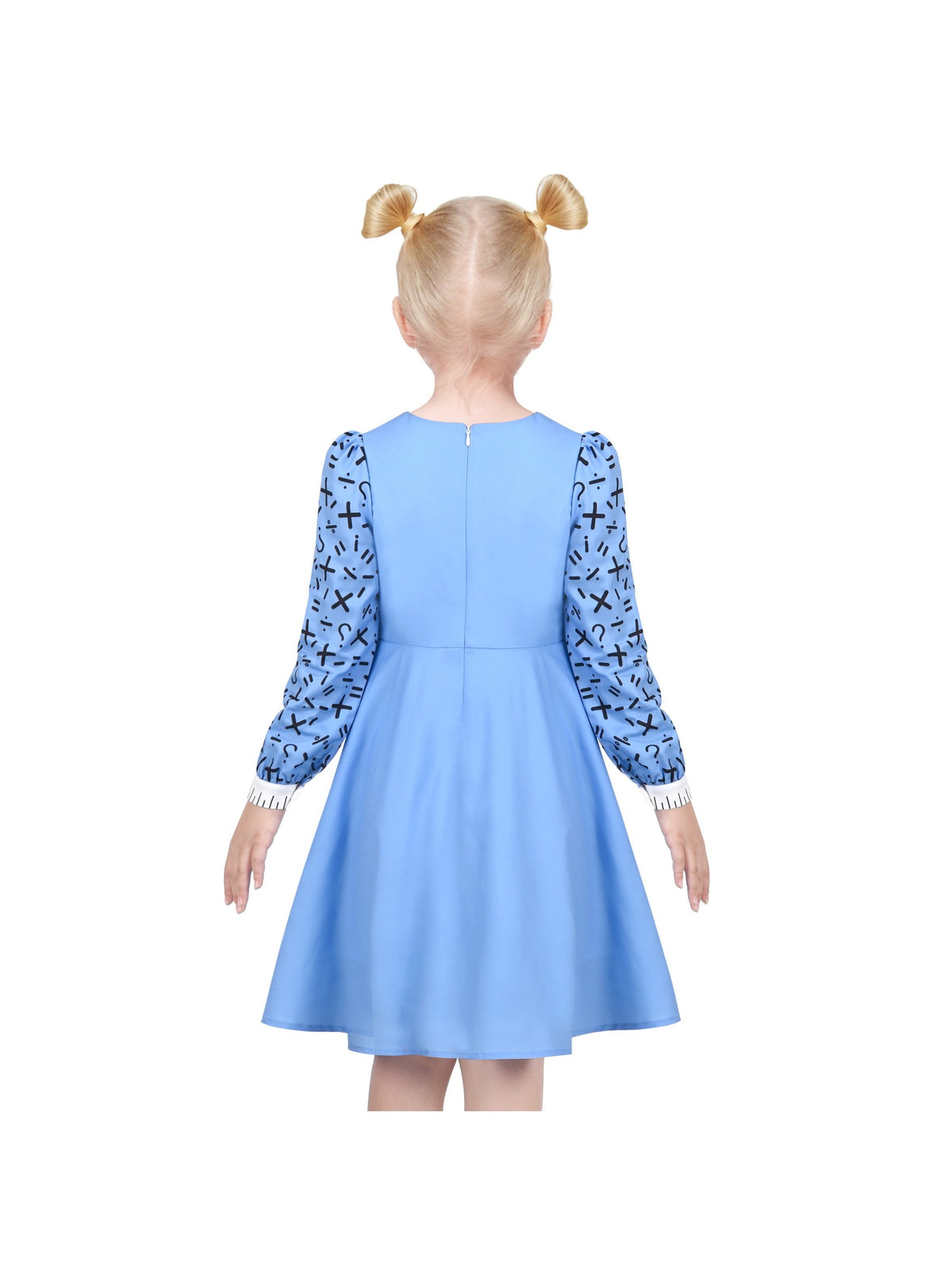 Girls Dress White Collar Back School Cotton Casual - Blue Ruler Print