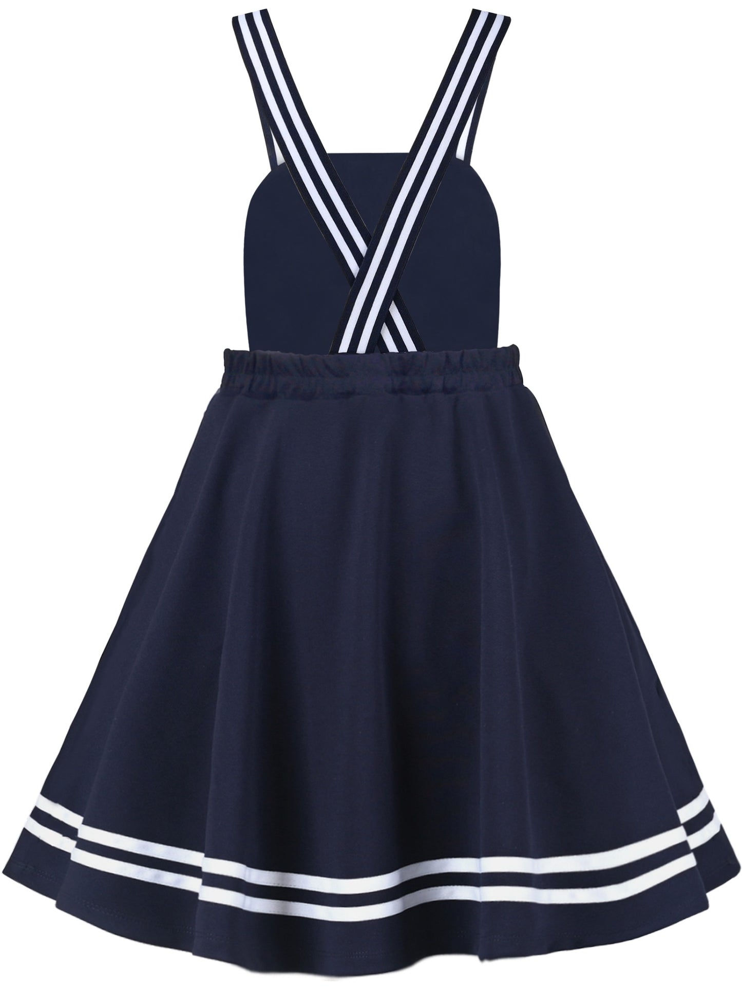 Girls Dress Blue Book Ruler Floral Spaghetti Strap Criss Cross School Blue
