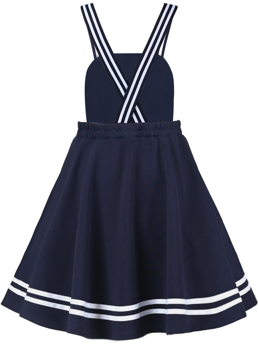 Girls Dress Blue Book Ruler Floral Spaghetti Strap Criss Cross School Blue