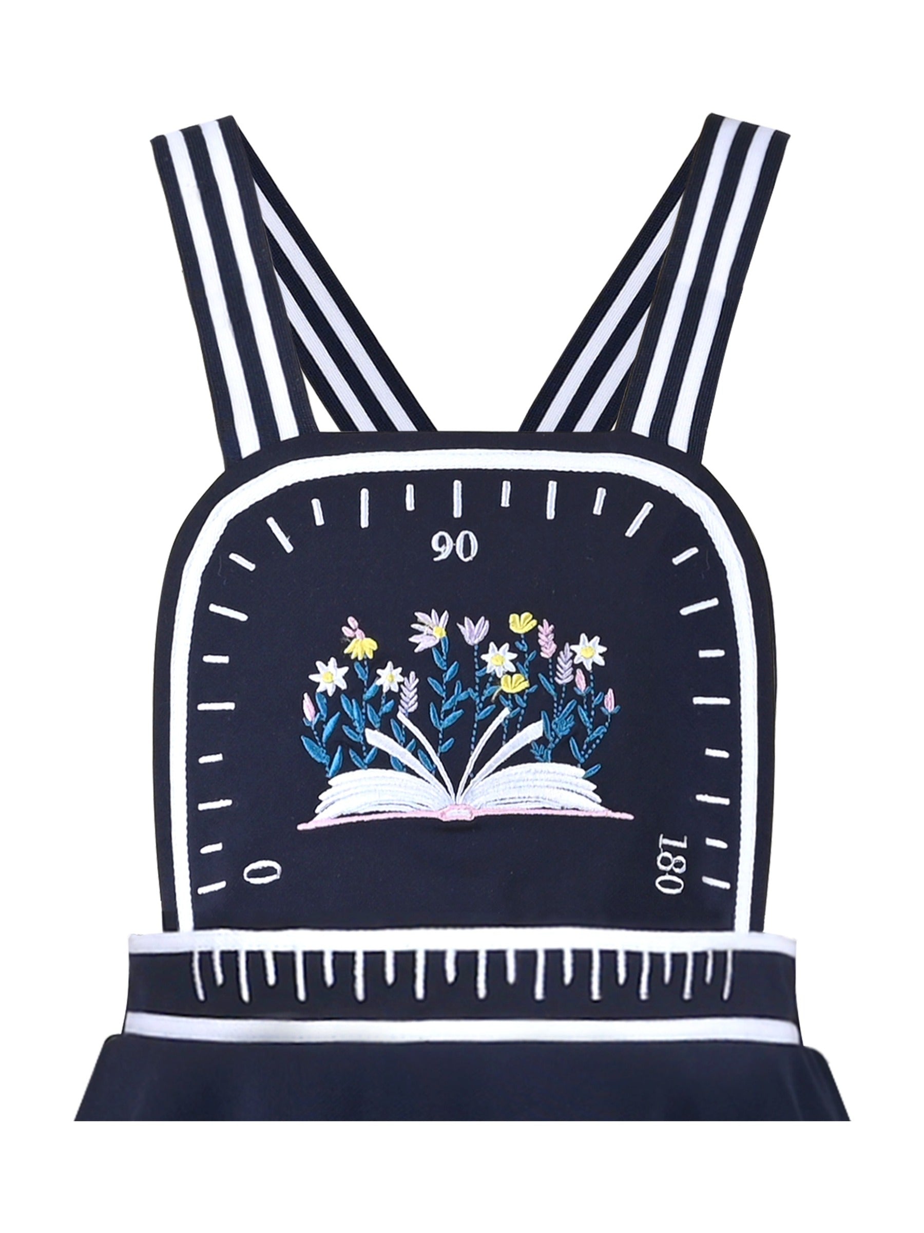 Girls Dress Blue Book Ruler Floral Spaghetti Strap Criss Cross School Blue