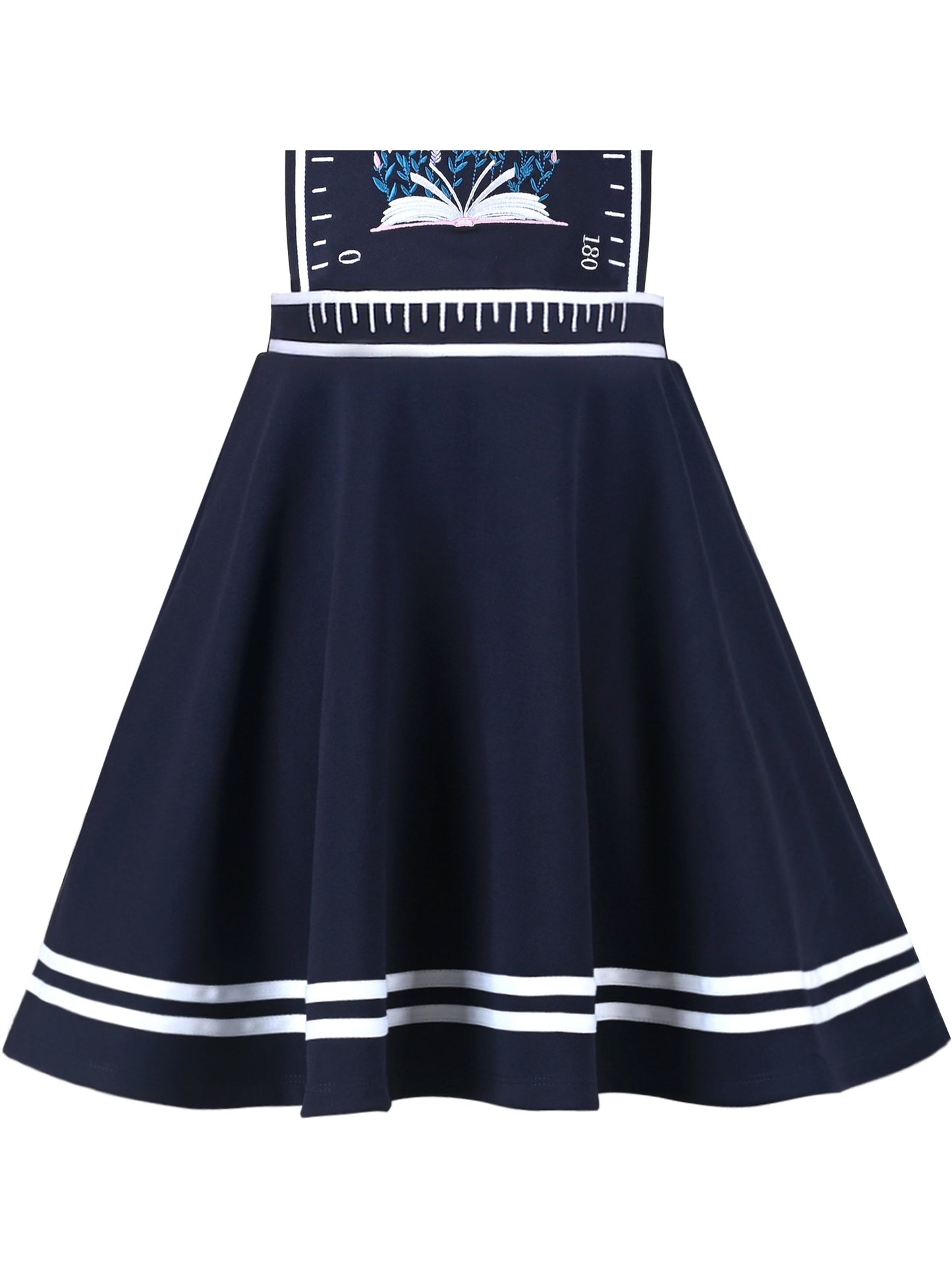 Girls Dress Blue Book Ruler Floral Spaghetti Strap Criss Cross School Blue