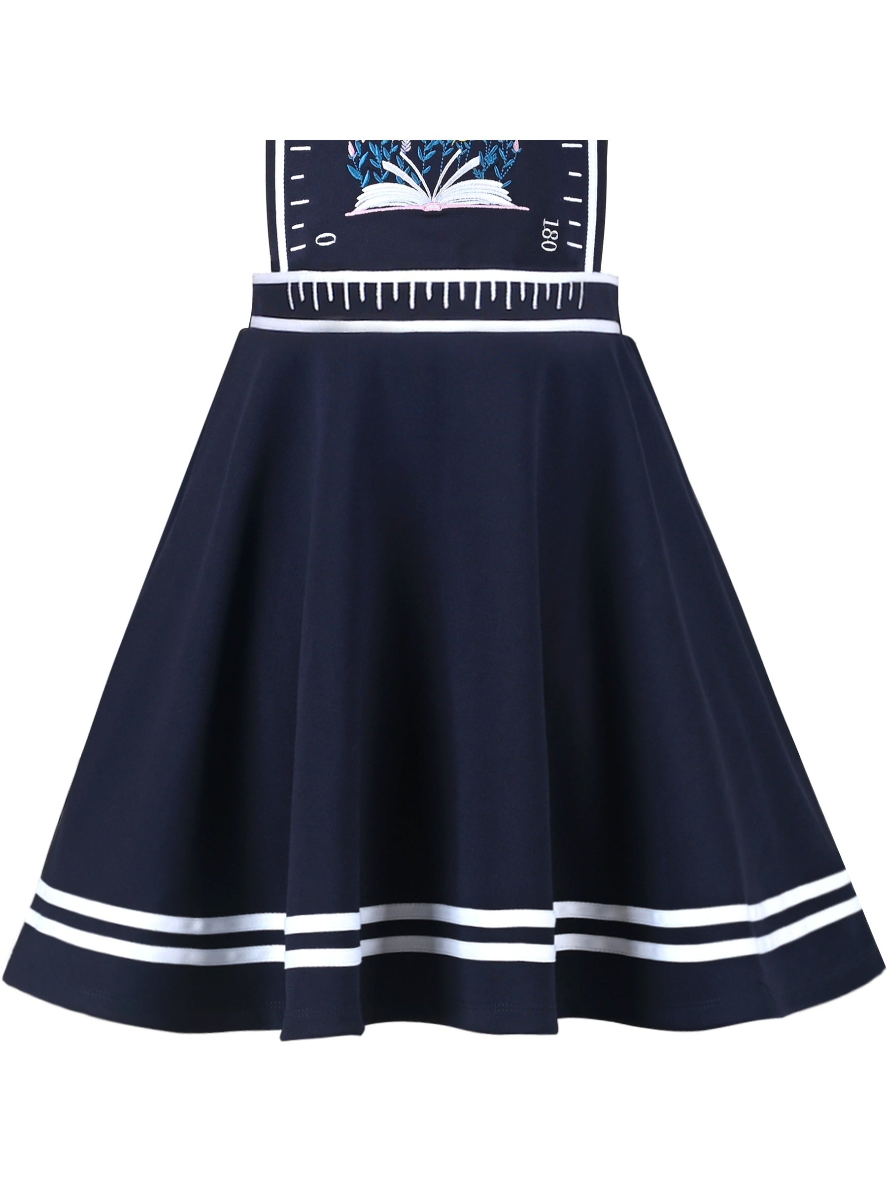 Girls Dress Blue Book Ruler Floral Spaghetti Strap Criss Cross School Blue