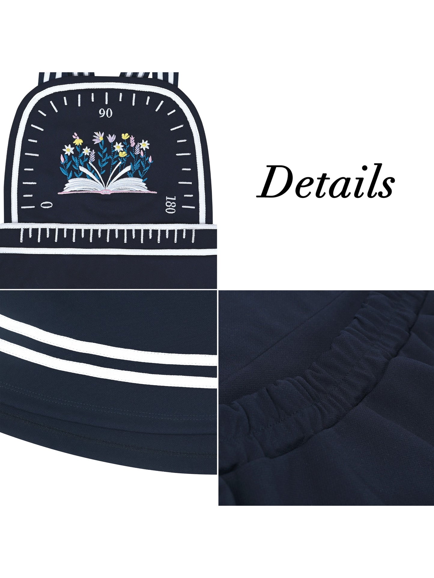 Girls Dress Blue Book Ruler Floral Spaghetti Strap Criss Cross School Blue