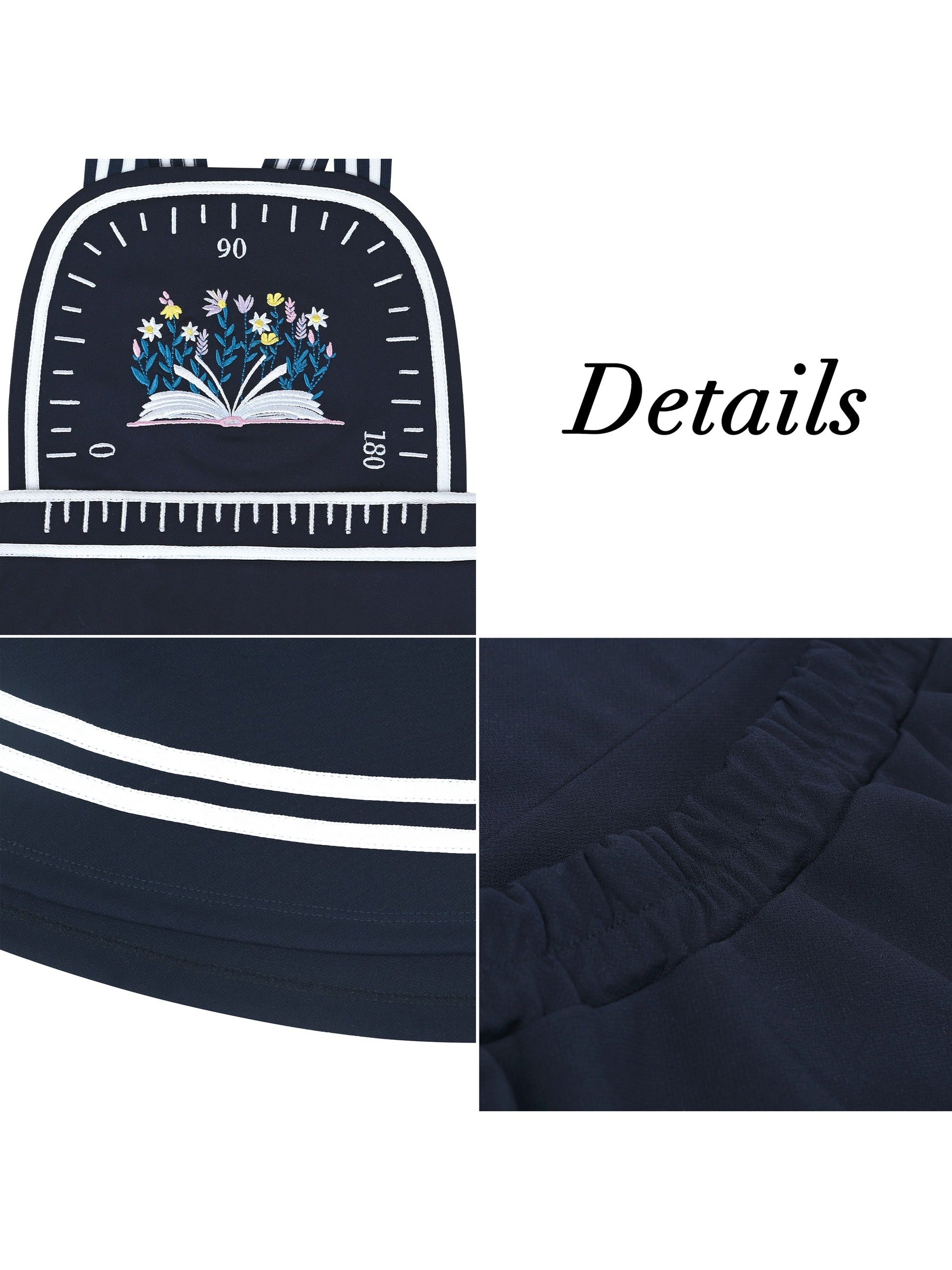 Girls Dress Blue Book Ruler Floral Spaghetti Strap Criss Cross School Blue
