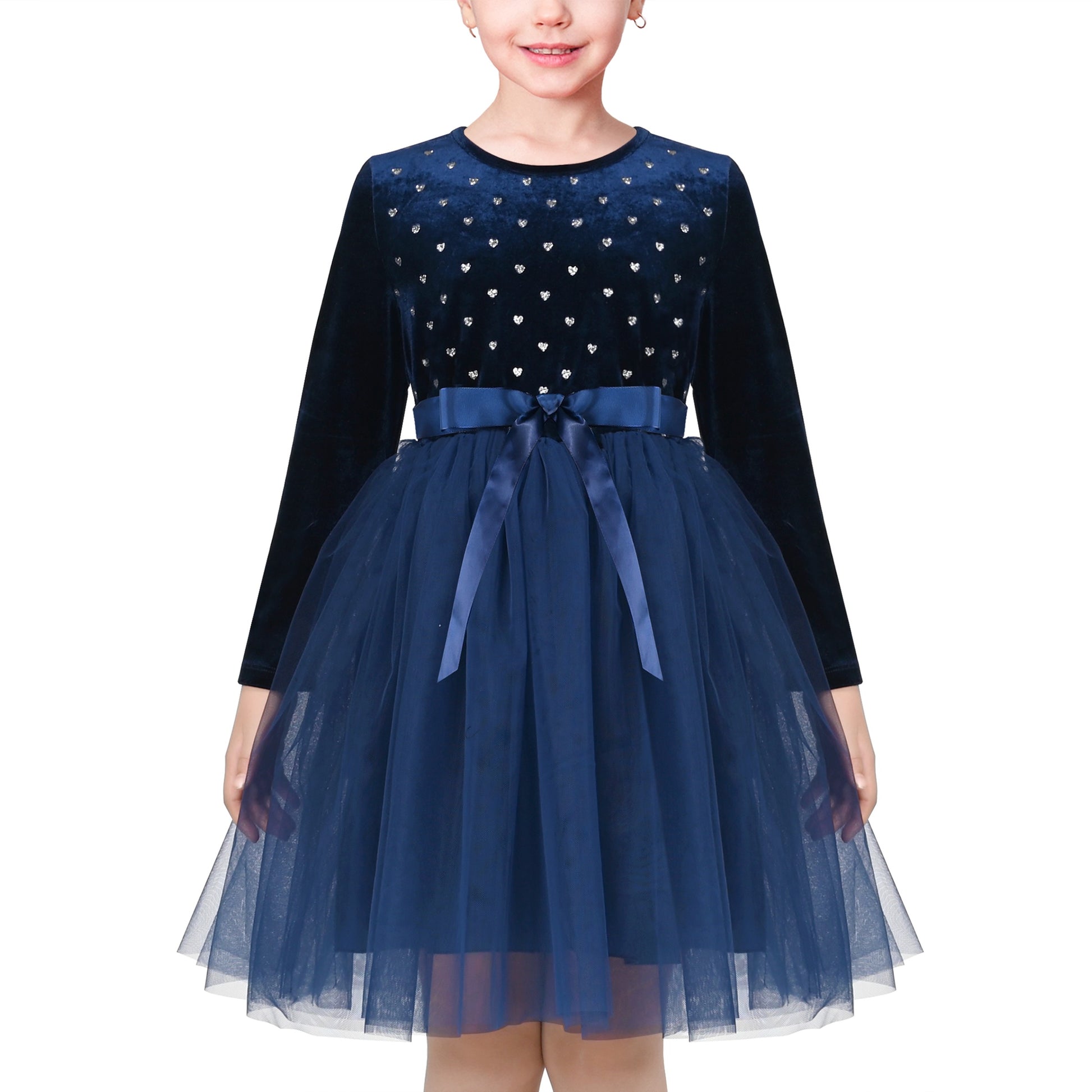 Girls Dress Black Heart Tulle Party Velvet Valentine's Day Party Blue