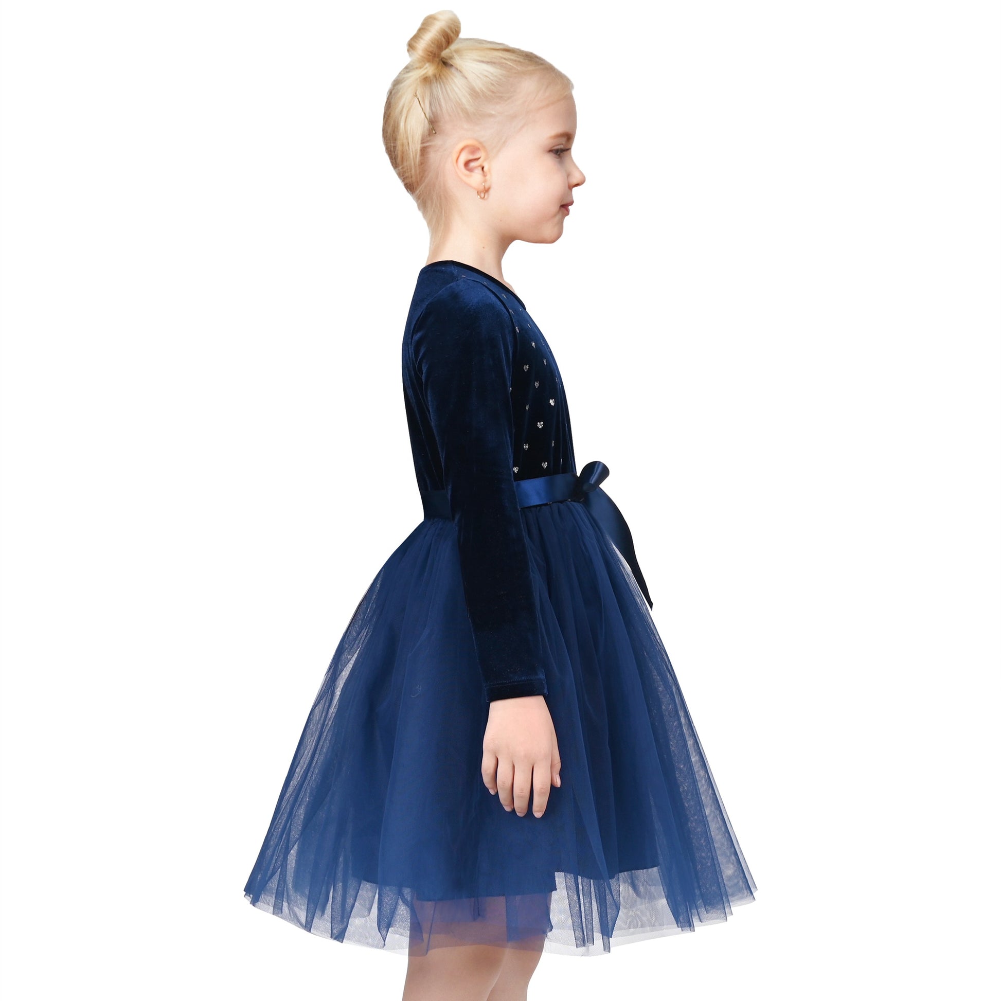 Girls Dress Black Heart Tulle Party Velvet Valentine's Day Party Blue