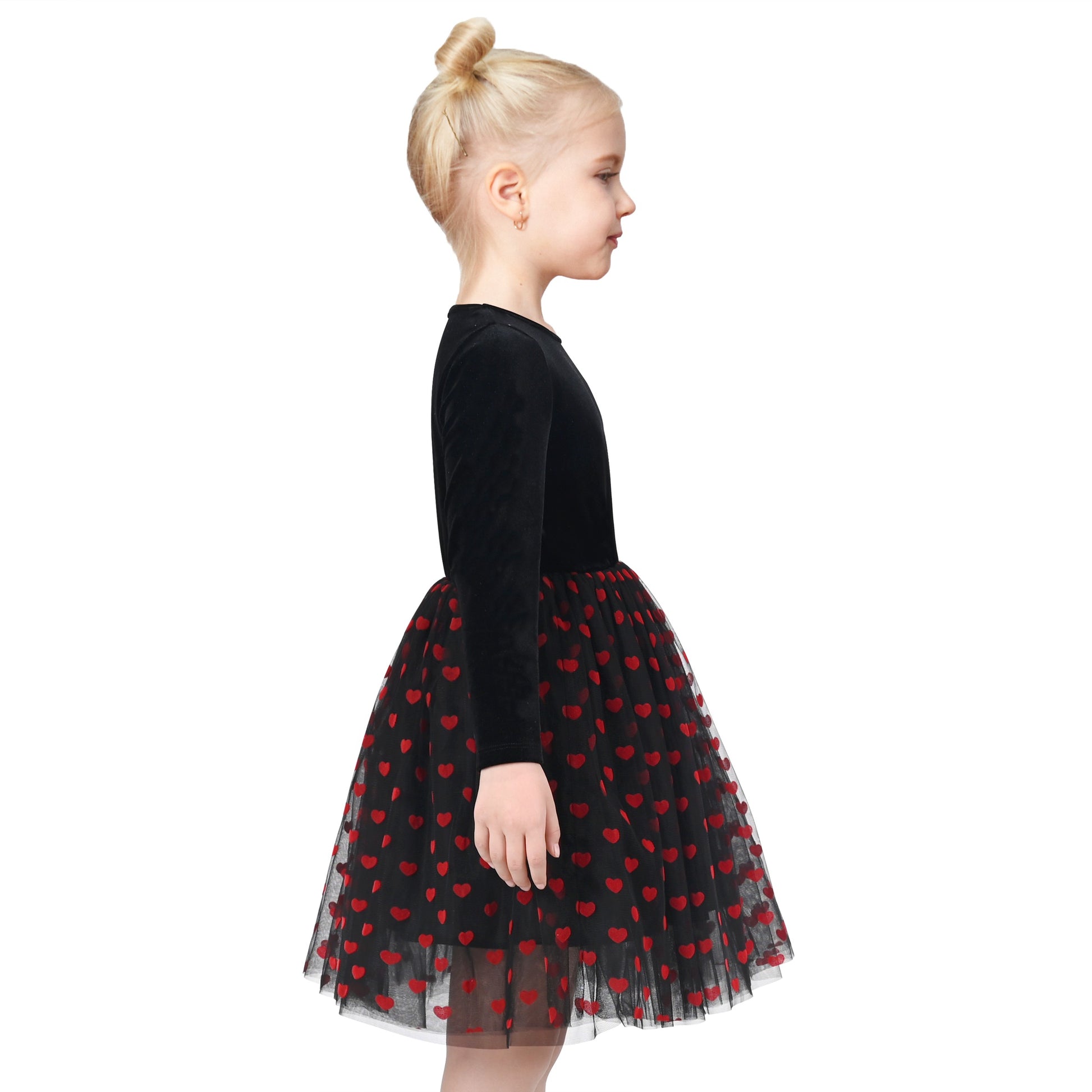 Girls Dress Black Heart Tulle Party Velvet Valentine's Day Party Black