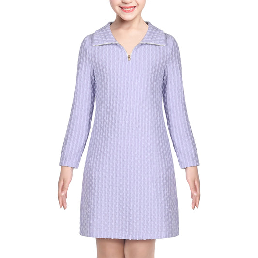 Girls Dress Purple Rib Knit Mock Turtleneck Straight Long Sleeve Winter Purple
