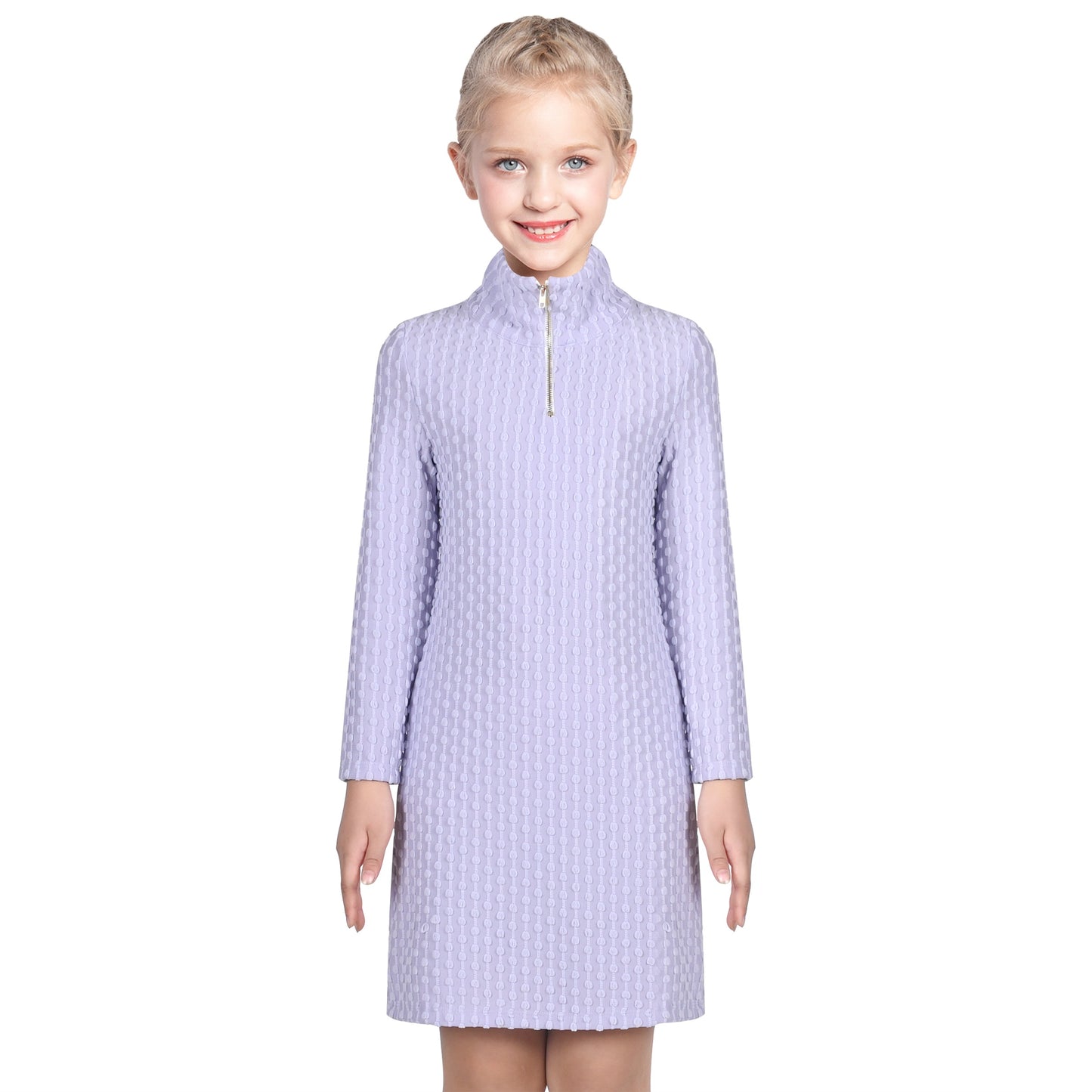 Girls Dress Purple Rib Knit Mock Turtleneck Straight Long Sleeve Winter Purple