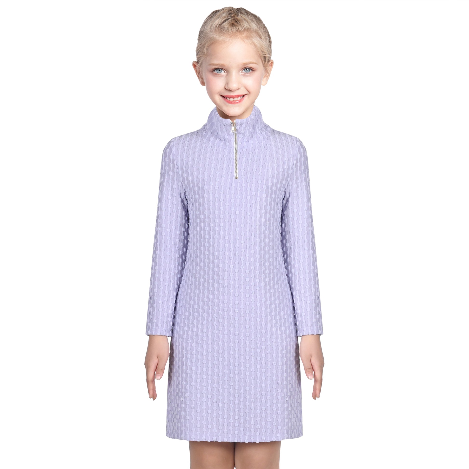 Girls Dress Purple Rib Knit Mock Turtleneck Straight Long Sleeve Winter Purple