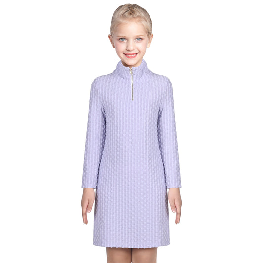 Girls Dress Purple Rib Knit Mock Turtleneck Straight Long Sleeve Winter Purple