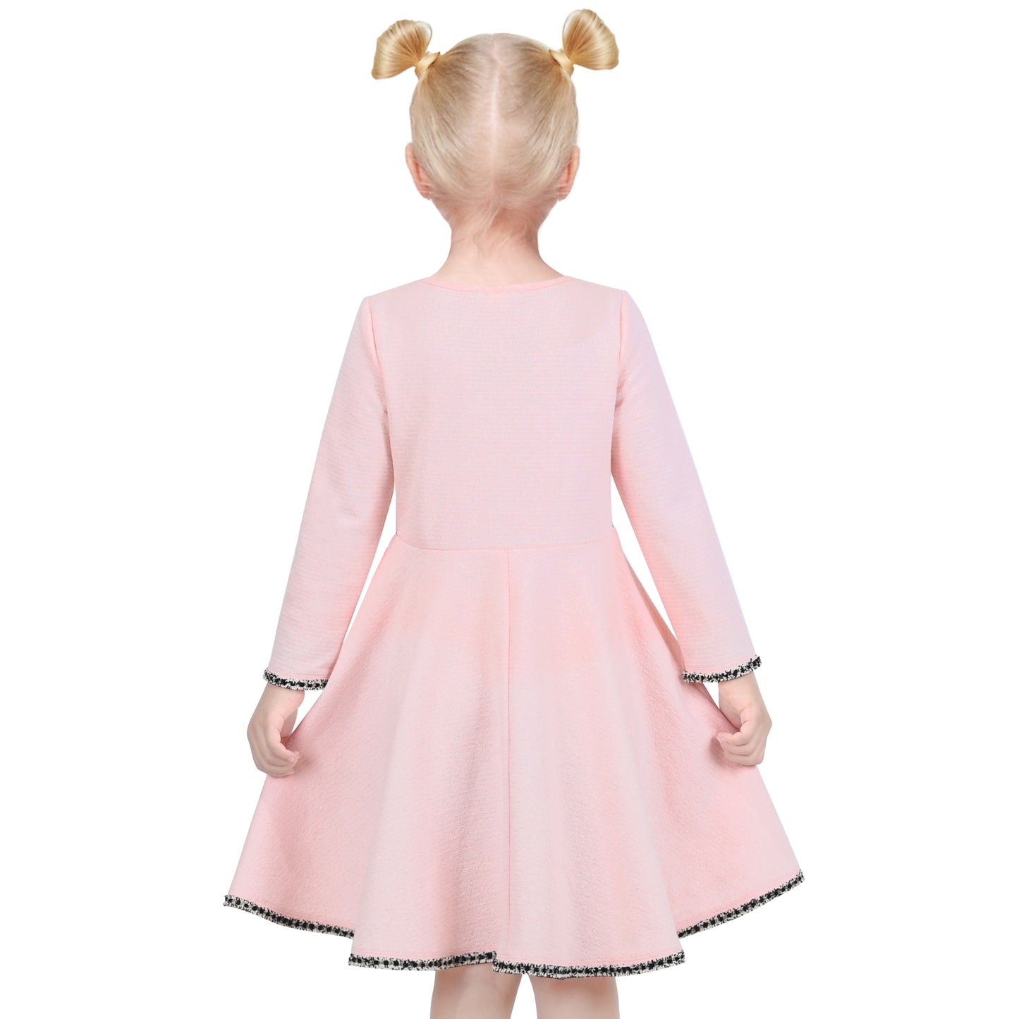 Girls Dress Rose Pink Cable Knit Striped Casual Long Sleeve Cotton Pink