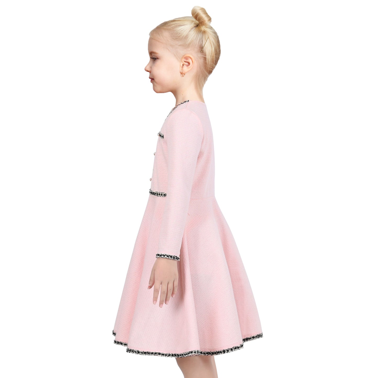 Girls Dress Rose Pink Cable Knit Striped Casual Long Sleeve Cotton Pink