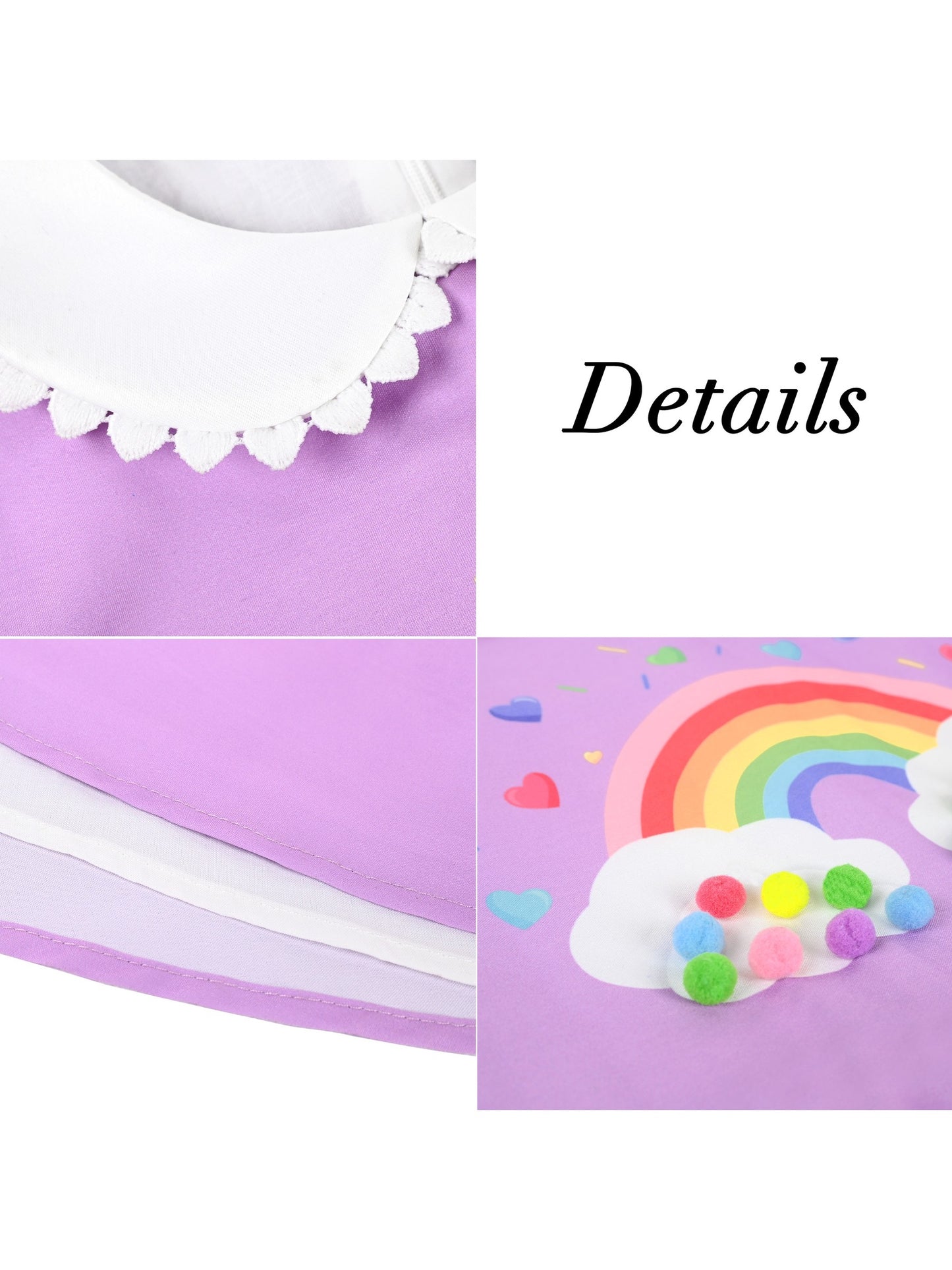 Girls Dress Purple Rainbow White Collar Short Sleeve Casual Birthday Purple